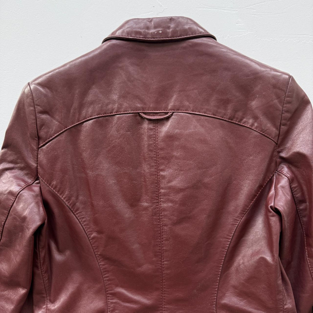 Burgundy Leather Blazer Vintage 90s Jacket - Womens Size 10