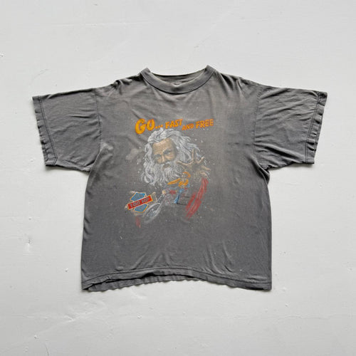 Faded Grey Biker 90s Vintage Thrashed T-Shirt - Large