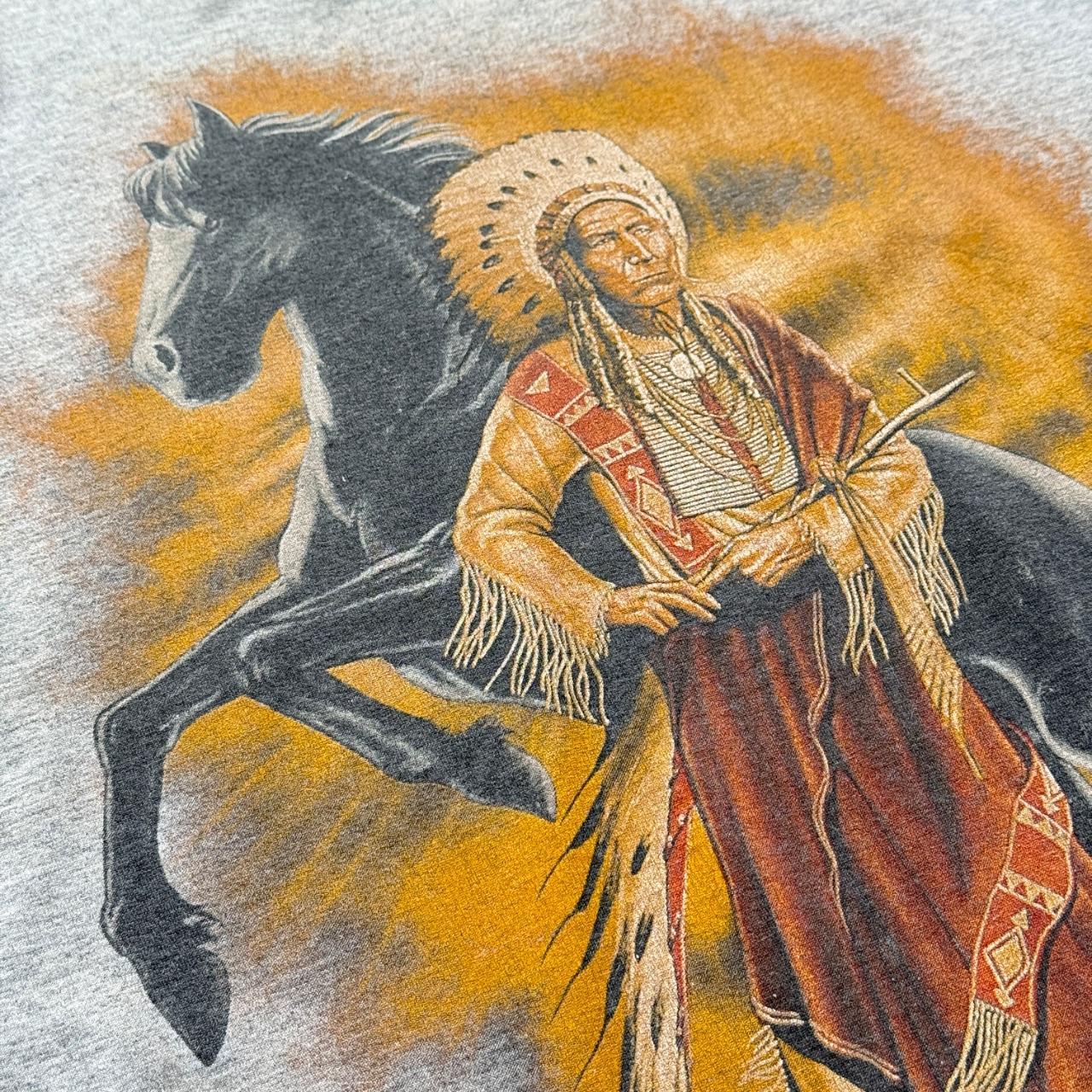 Grey Native American 90s Vintage Graphic T-Shirt - Medium