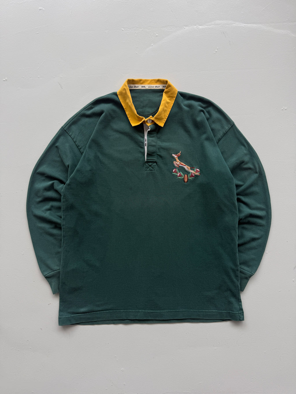 Green South Africa Springboks 90's Vintage Long Sleeve Rugby Polo Jersey - XL