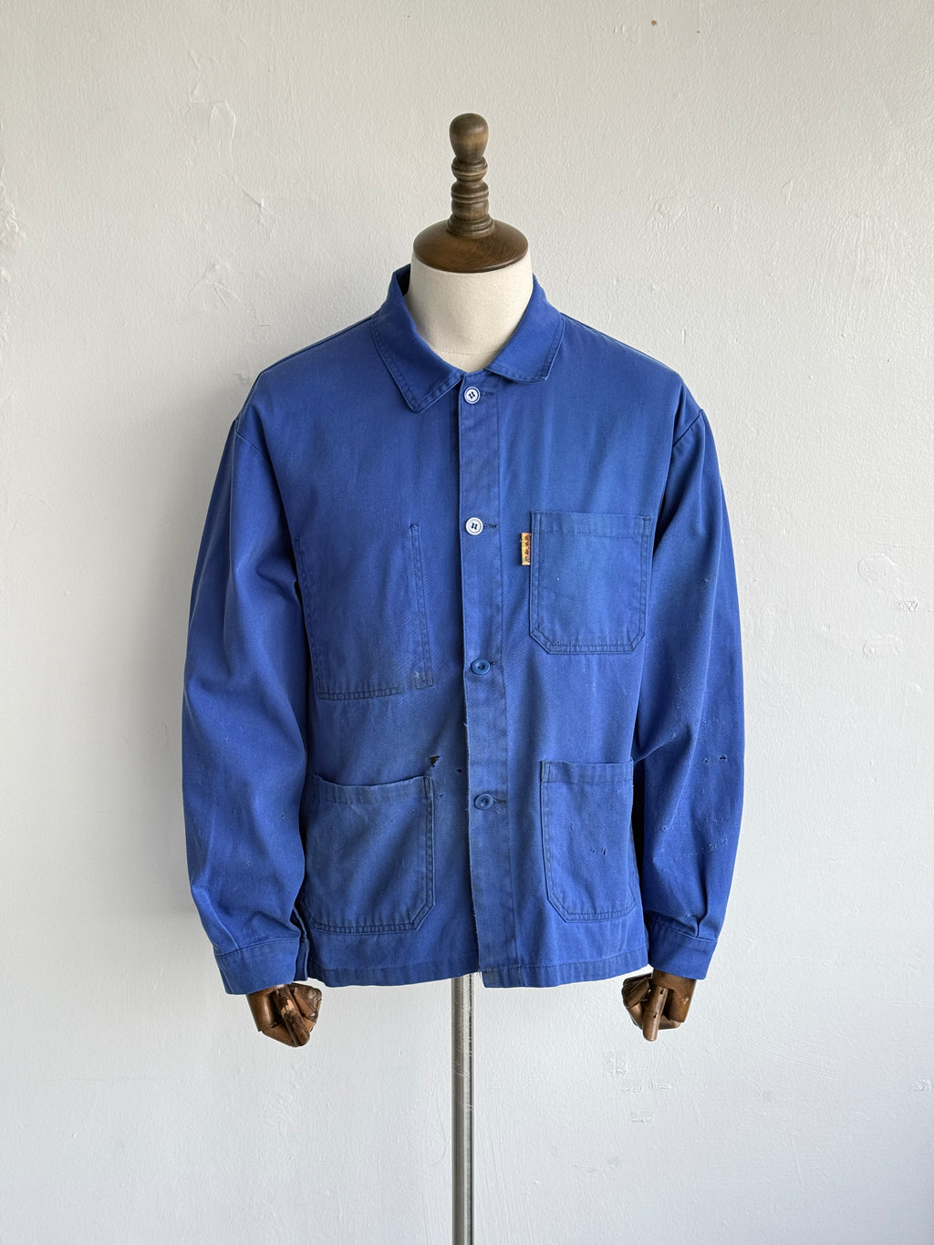 Thrashed Blue French 80's Vintage Workwear Chore Jacket CH516 - Large