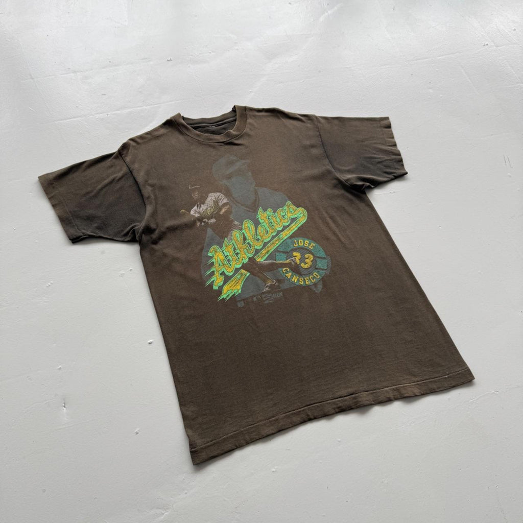 Faded Brown Athletics Baseball 90s Vintage Graphic T-Shirt - Large
