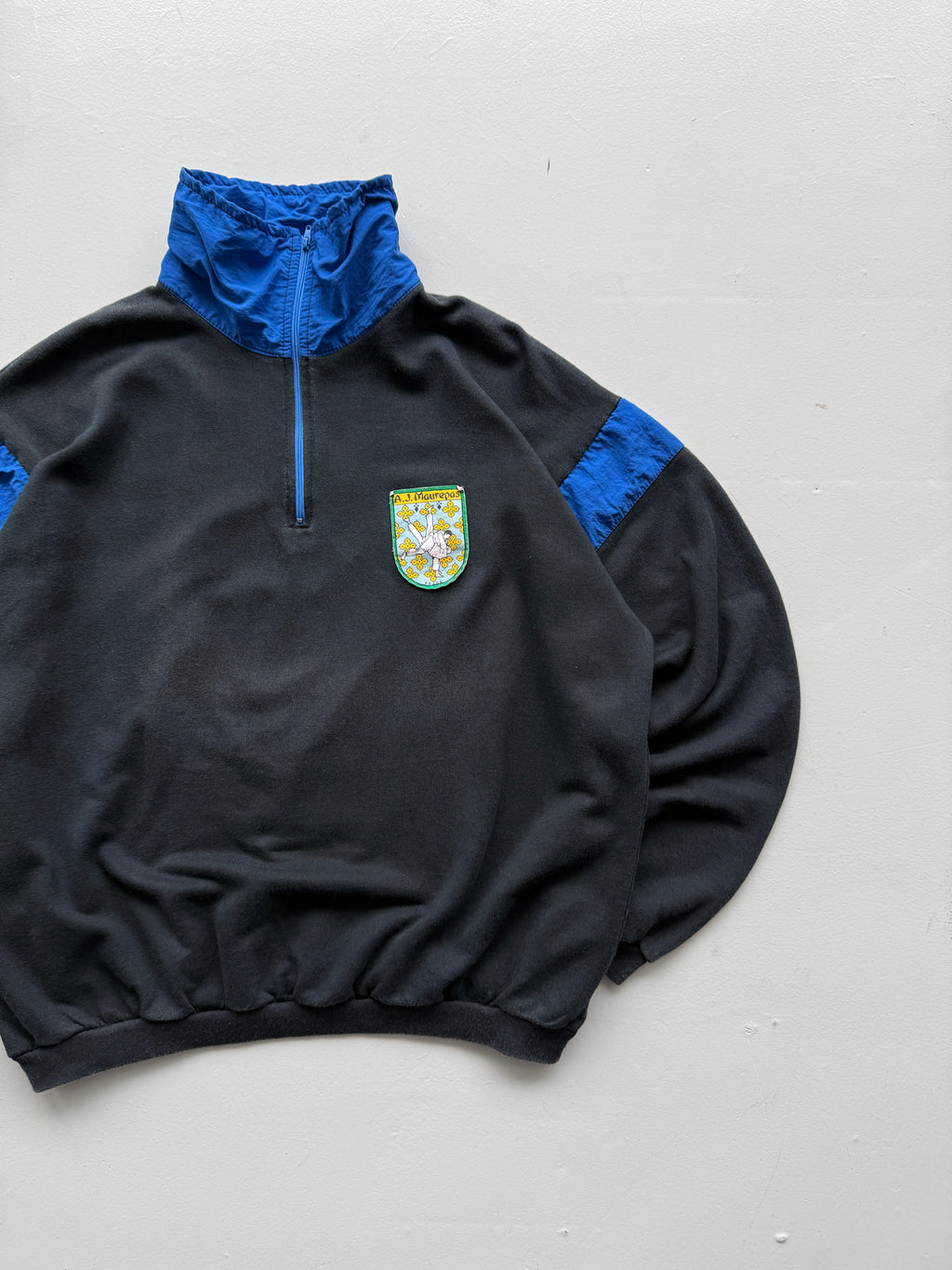 Black Judo Gym 80's Vintage Track Suit Quarter Zip Jacket -  Medium Oversized