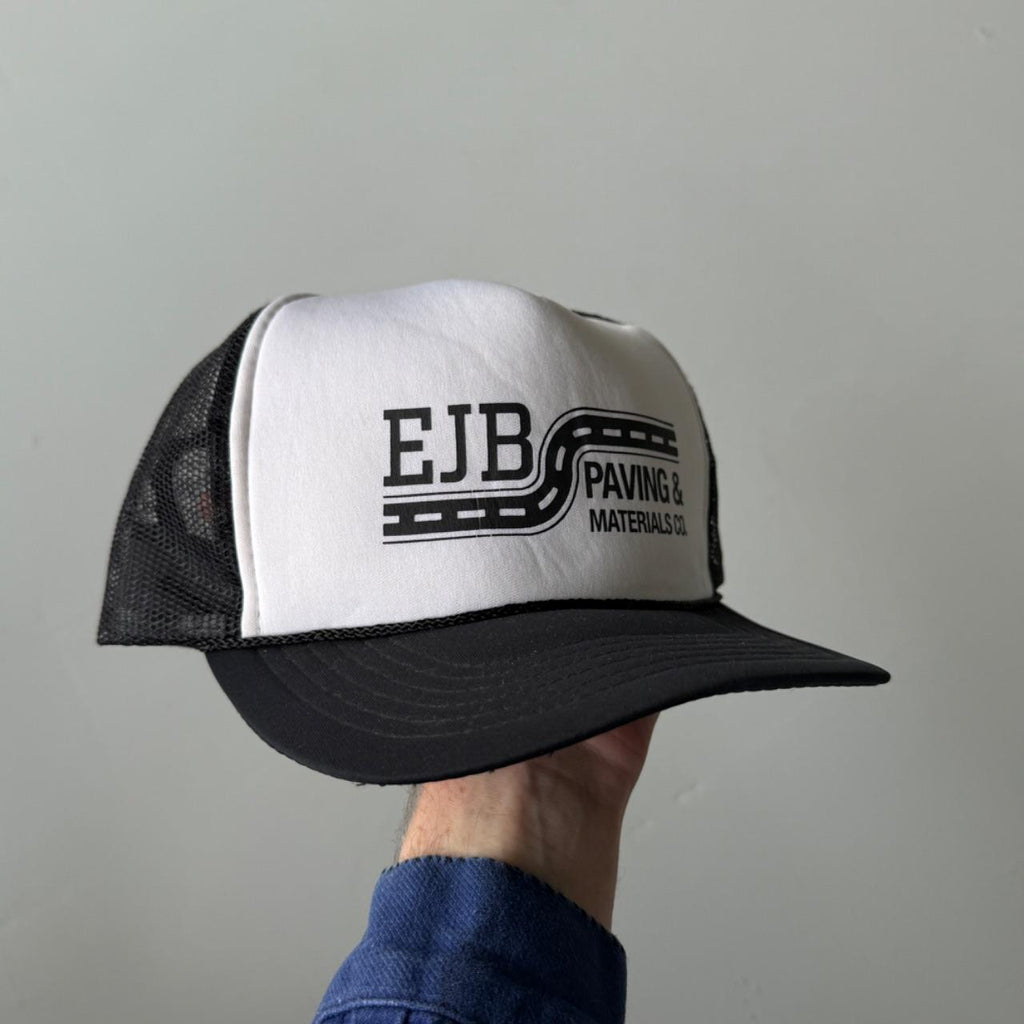Black White EJB Paving Vintage Foam and Mesh SnapBack Trucker Cap