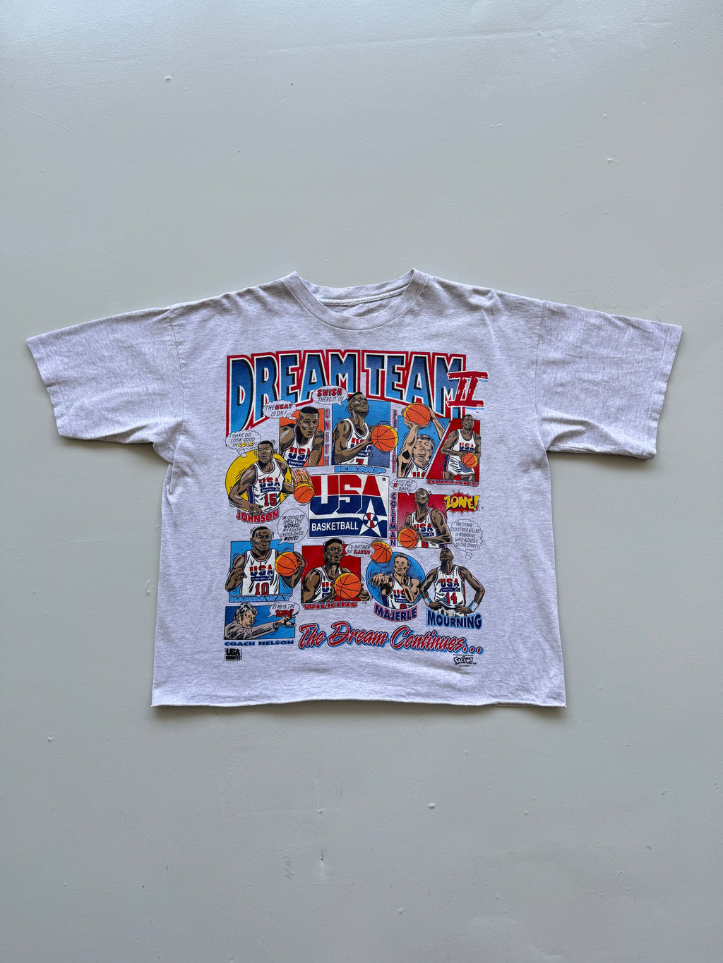 Grey Dream Team USA Basketball 90's Vintage Single Stitch T-Shirt - Cropped XL