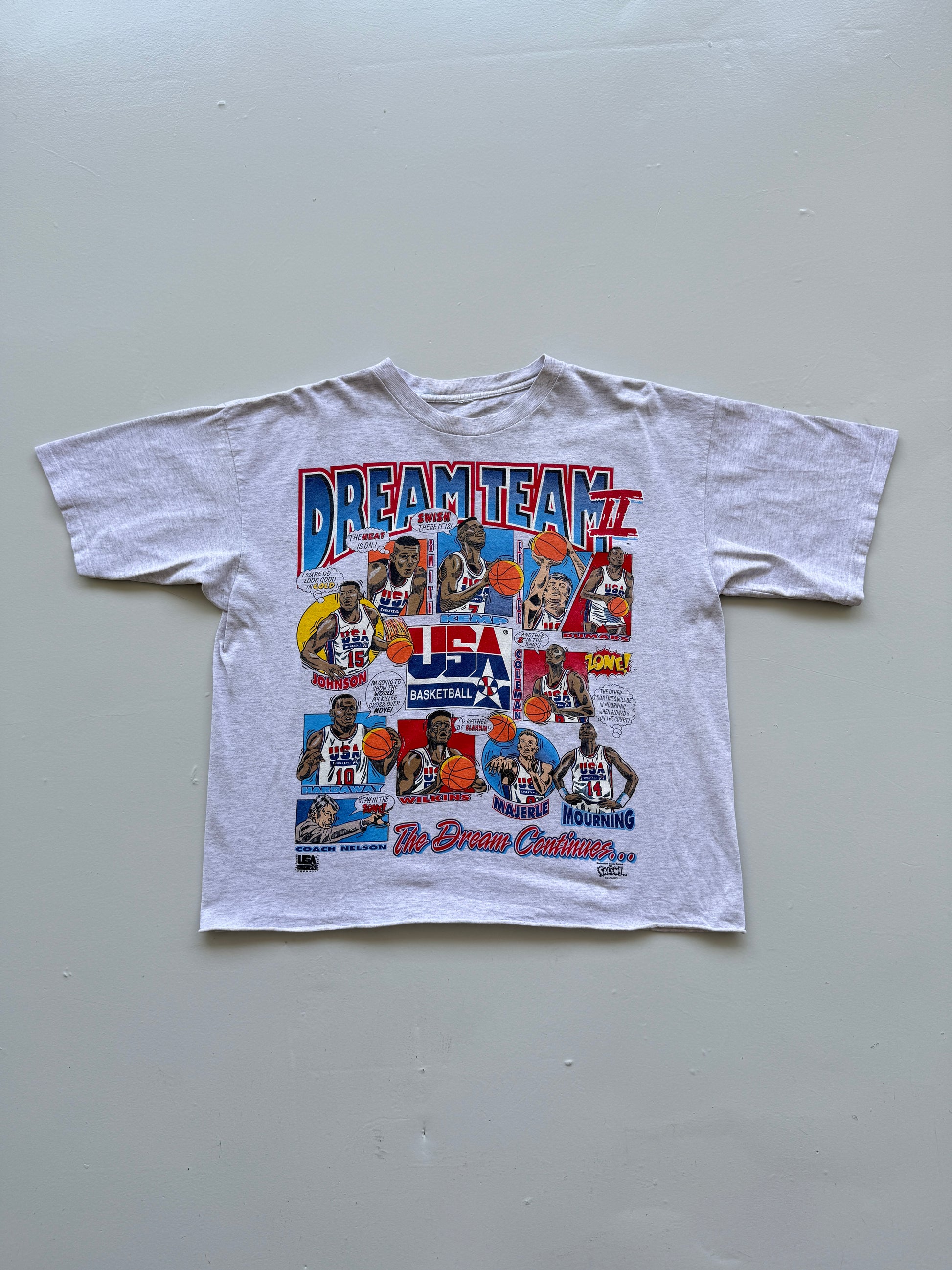 Grey Dream Team USA Basketball 90's Vintage Single Stitch T-Shirt - Cropped XL