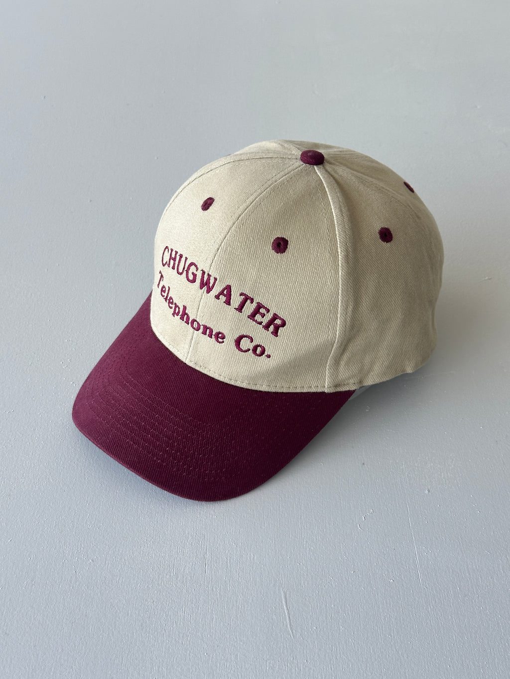 Cream / Burgundy Chugwater Telephone Co. 90's Vintage SnapBack Trucker Cap