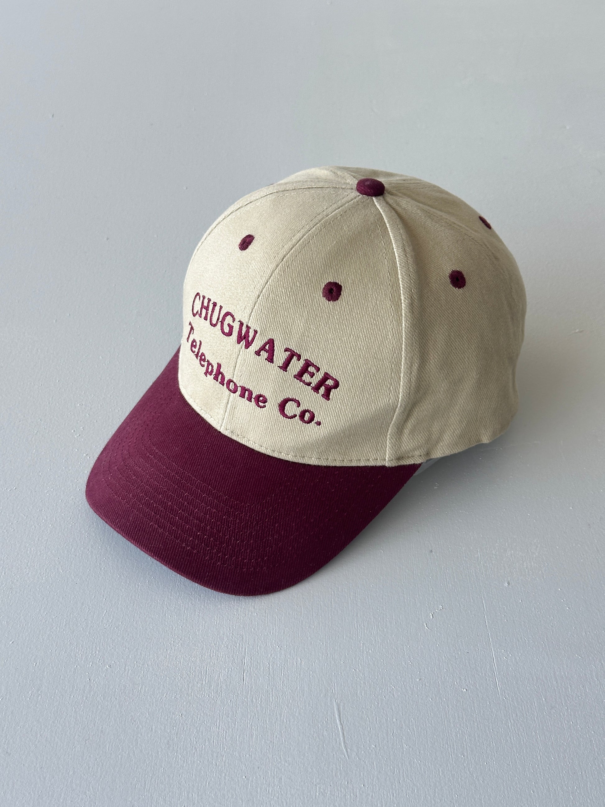 Cream / Burgundy Chugwater Telephone Co. 90's Vintage SnapBack Trucker Cap