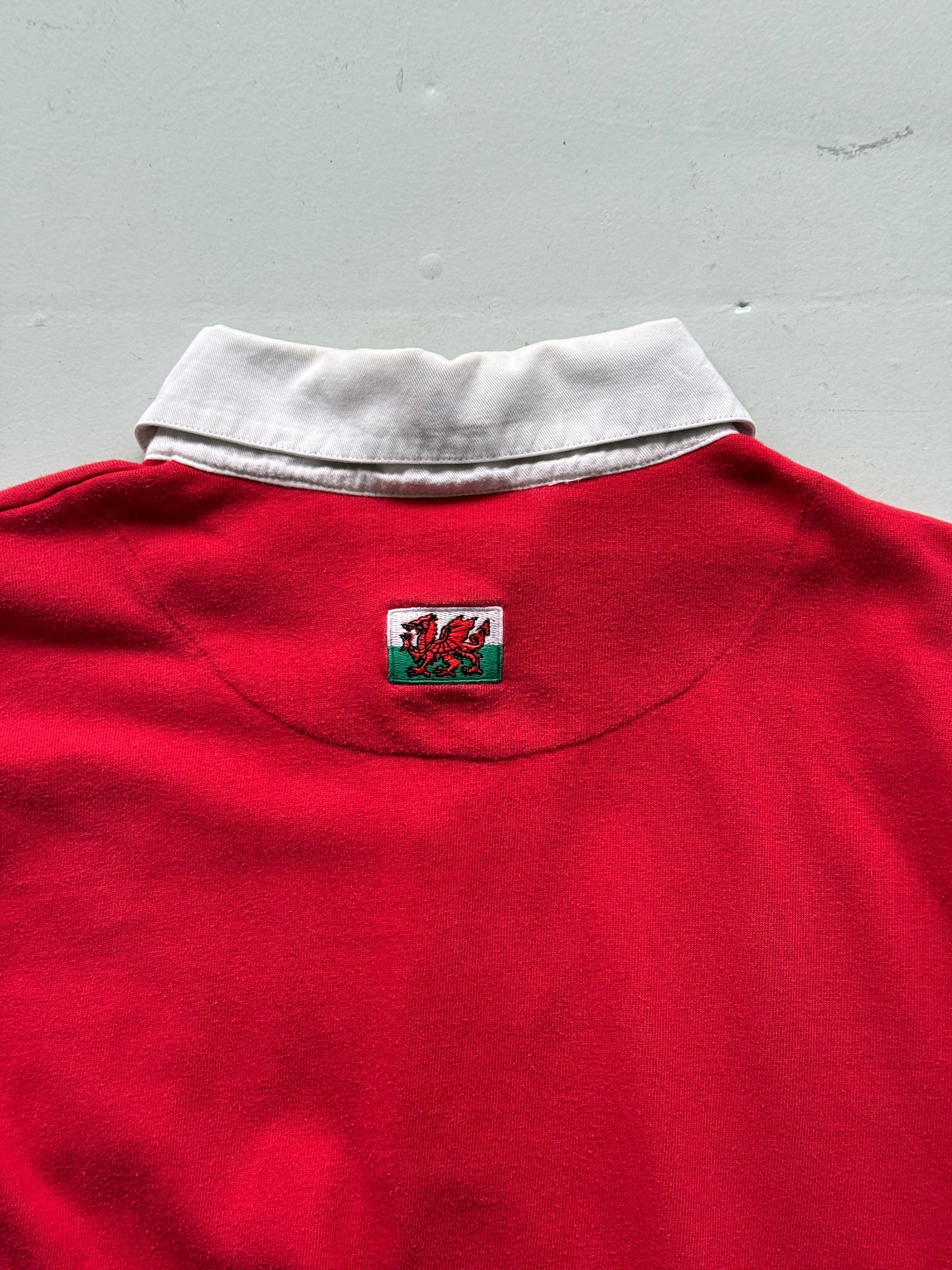 Red Wales 90's Vintage Long Sleeve Rugby Union Jersey Polo - XL