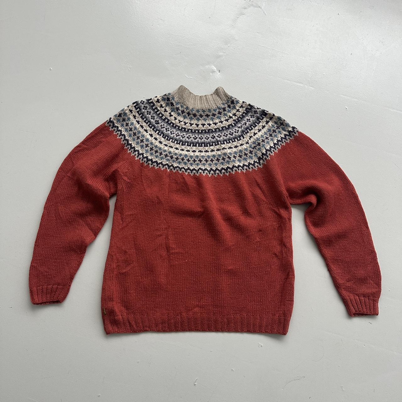 Orange Patterned Timberland Hand Knit 90s Vintage Woollen Mock Neck Jumper - XL
