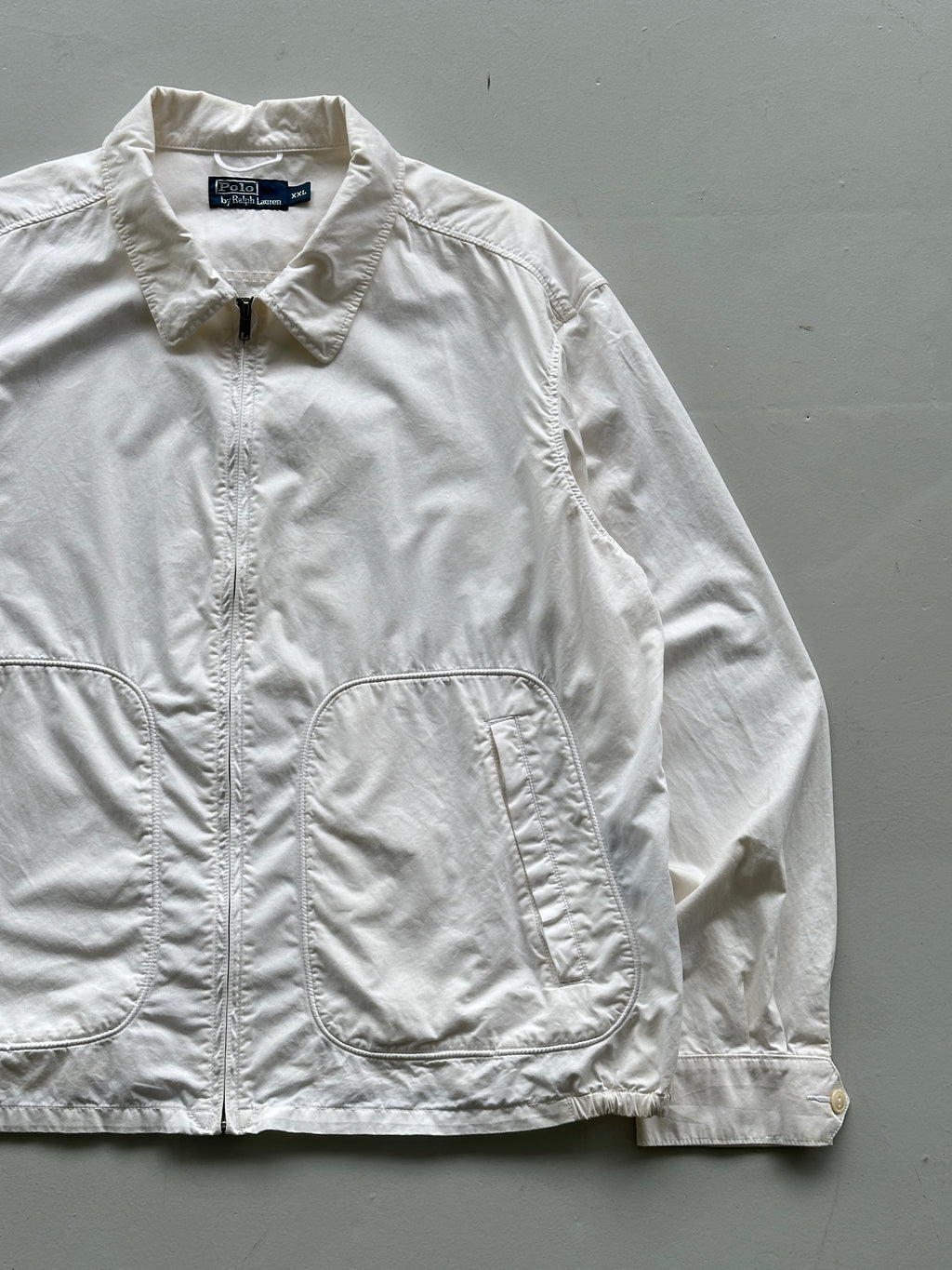 White Polo Ralph Lauren 90's Cotton Harrington Bomber Jacket - 2XL