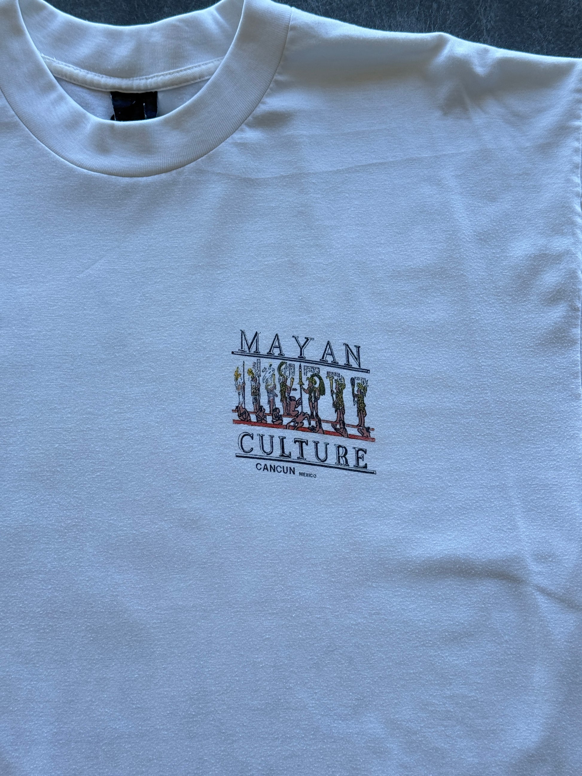 White Mayan Culture Cancun Mexico 90's Vintage Tourist Graphic T-Shirt - Large
