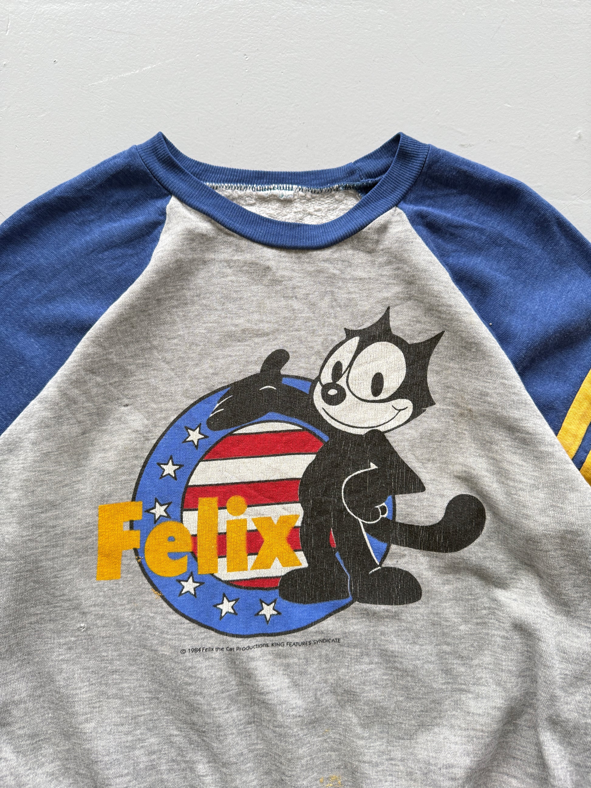 Grey Felix 80's Vintage Graphic Cartoon Raglan Sleeve Sweatshirt - Small