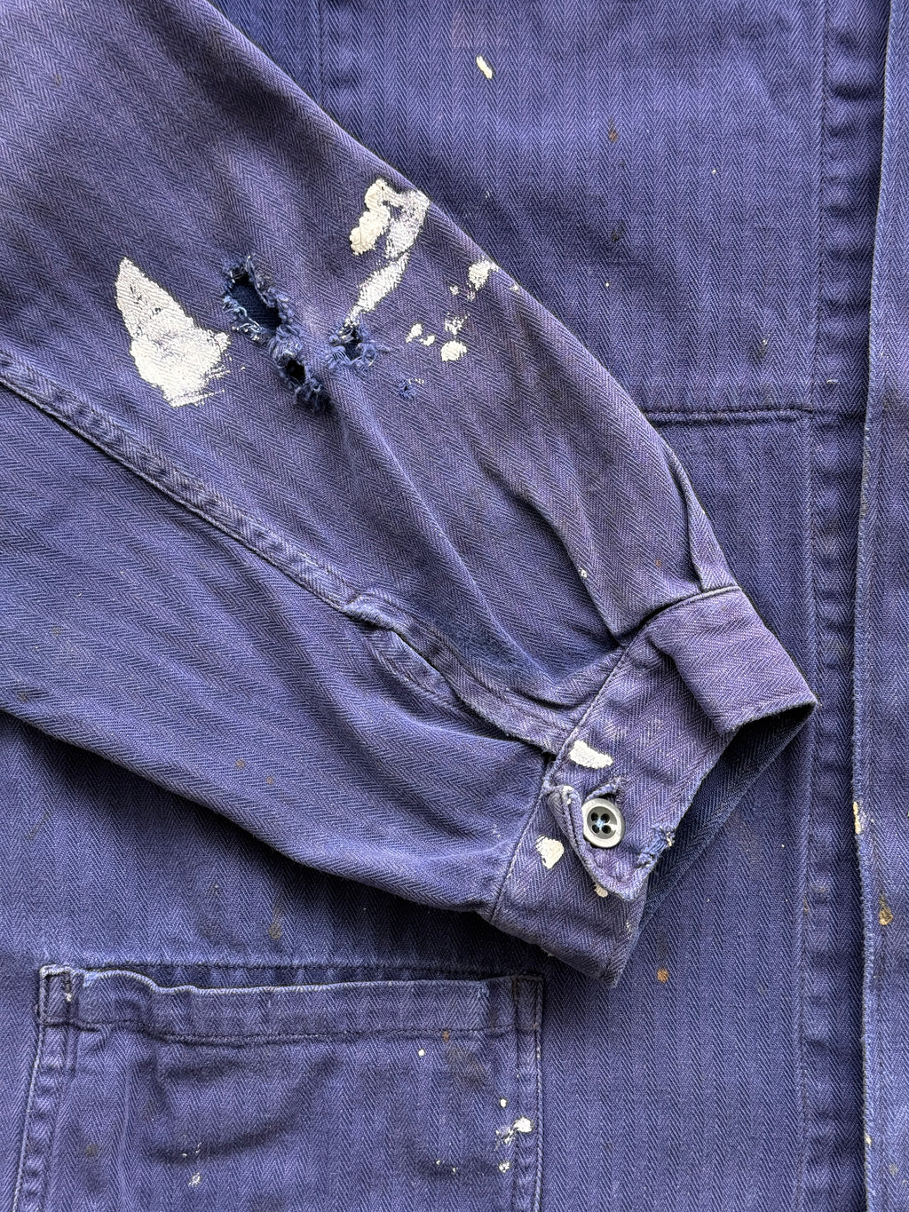 Navy Blue French Chore Jacket 80's Vintage Herringbone Workwear CH215 - Small