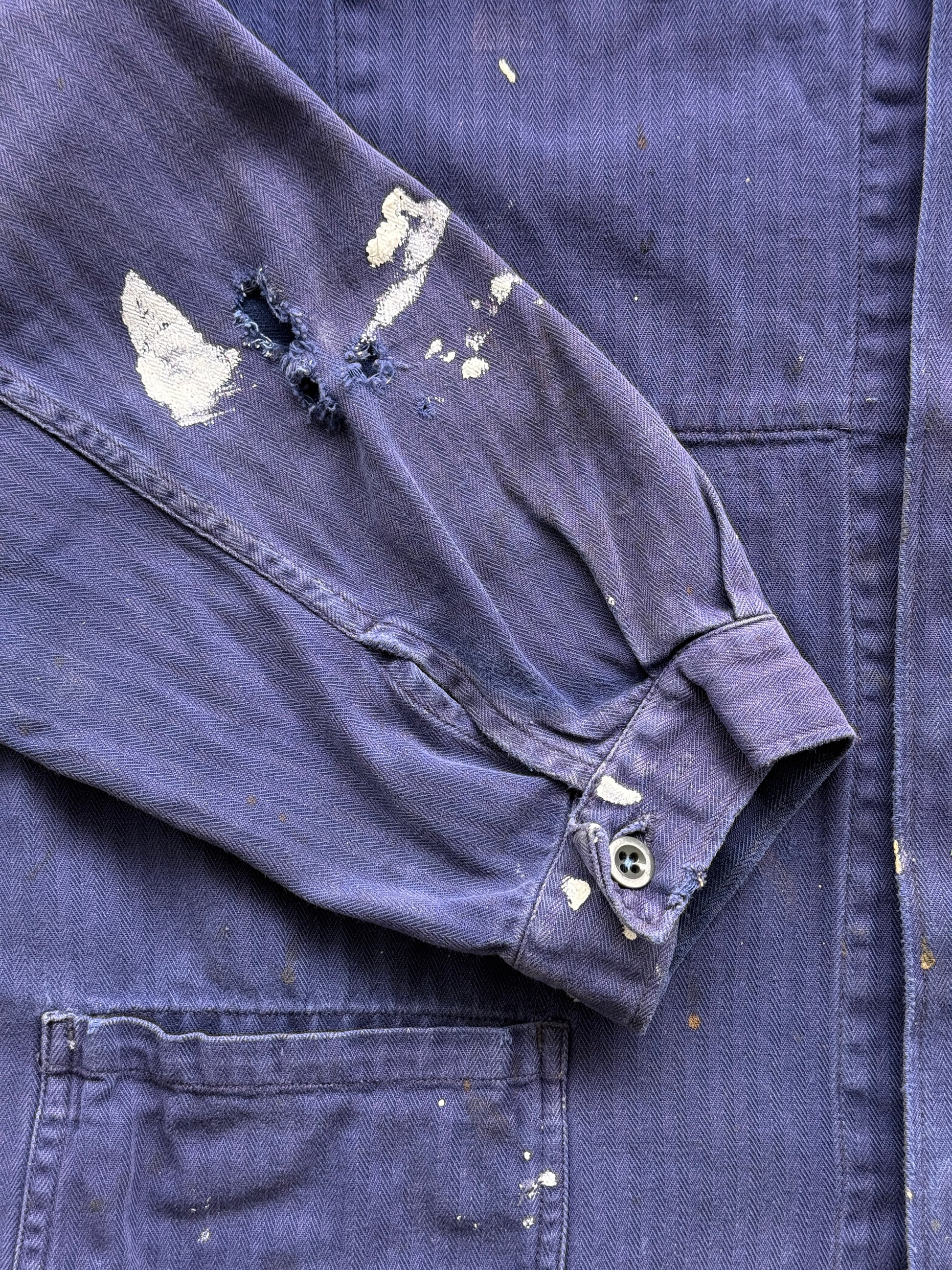 Navy Blue French Chore Jacket 80's Vintage Herringbone Workwear CH215 - Small