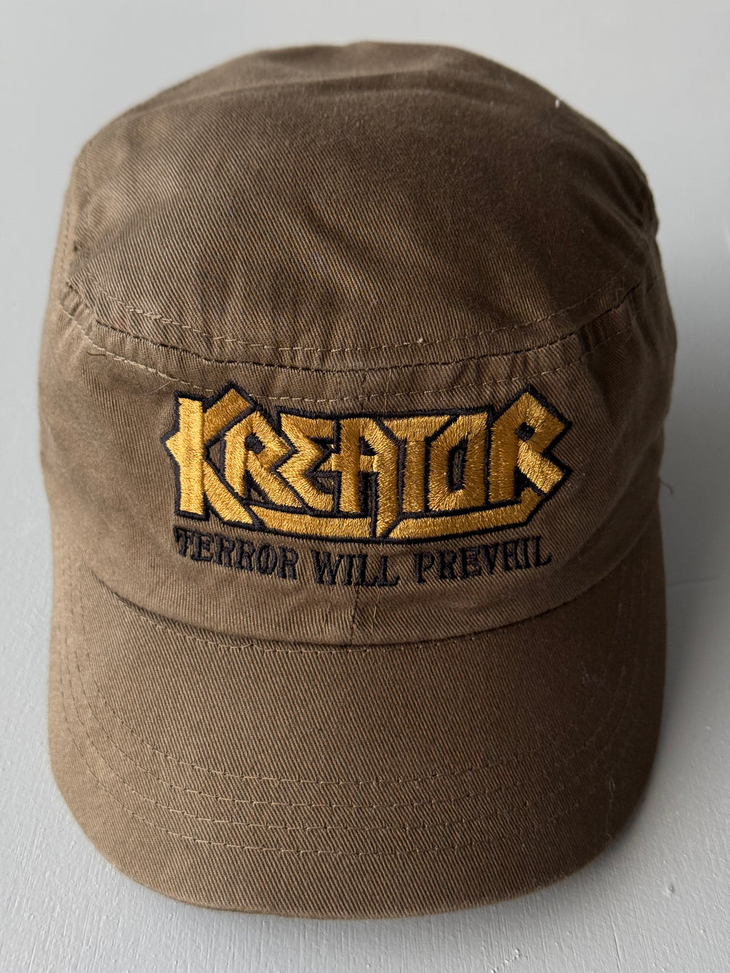 Brown Metal Band Kreator Y2K Cadet Cap Military Style 00's Grunge Aesthetic