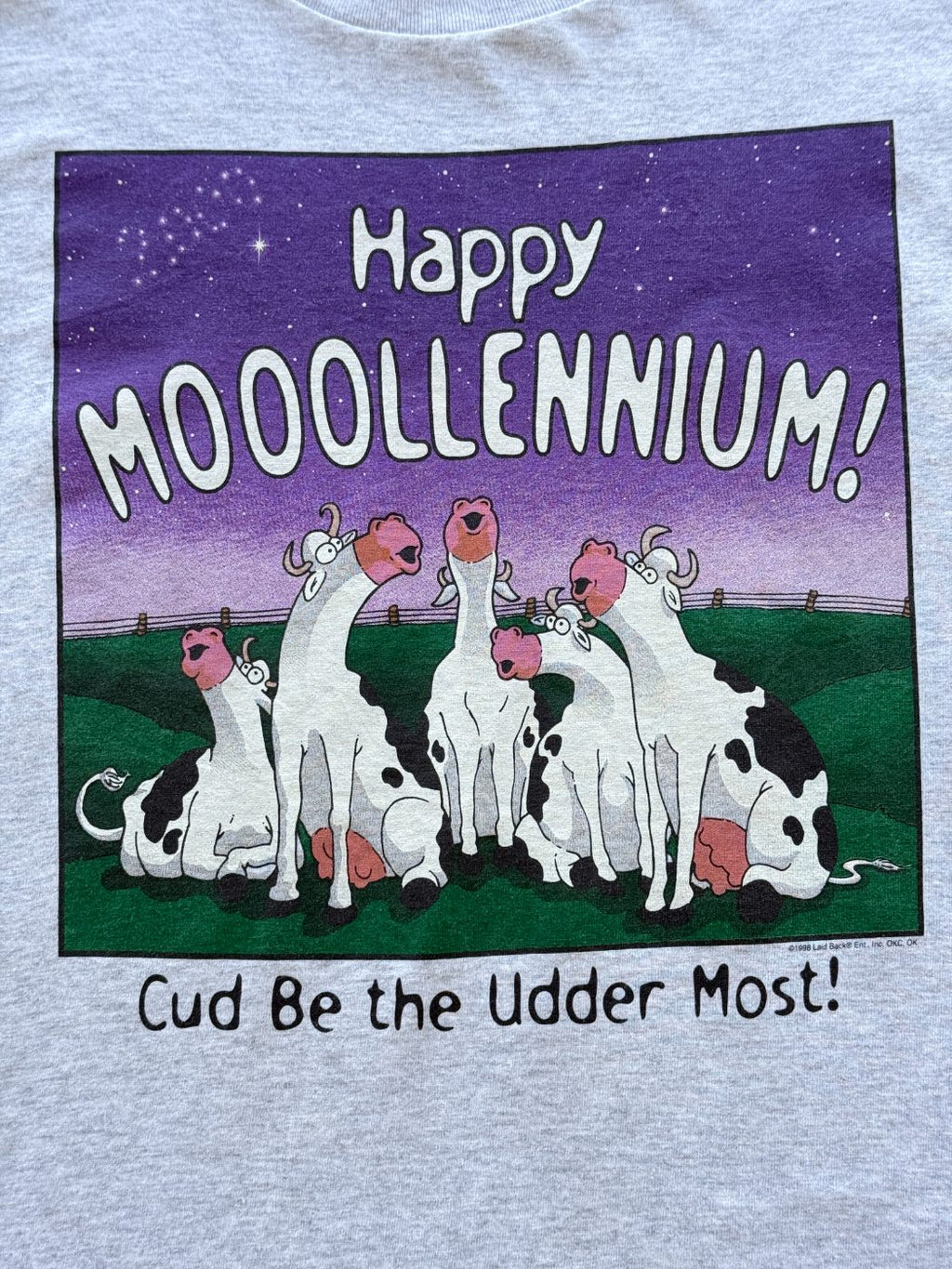 Tultex Happy Mooollennium Novelty 90's Vintage Graphic T-Shirt - Large