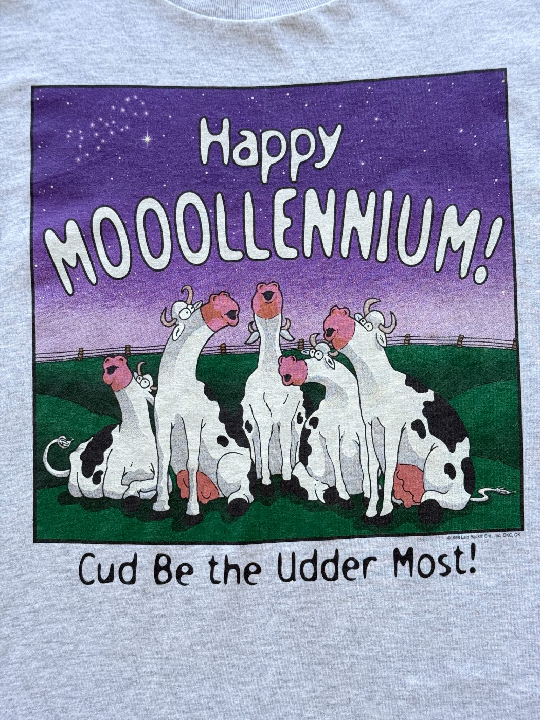 Tultex Happy Mooollennium Novelty 90's Vintage Graphic T-Shirt - Large