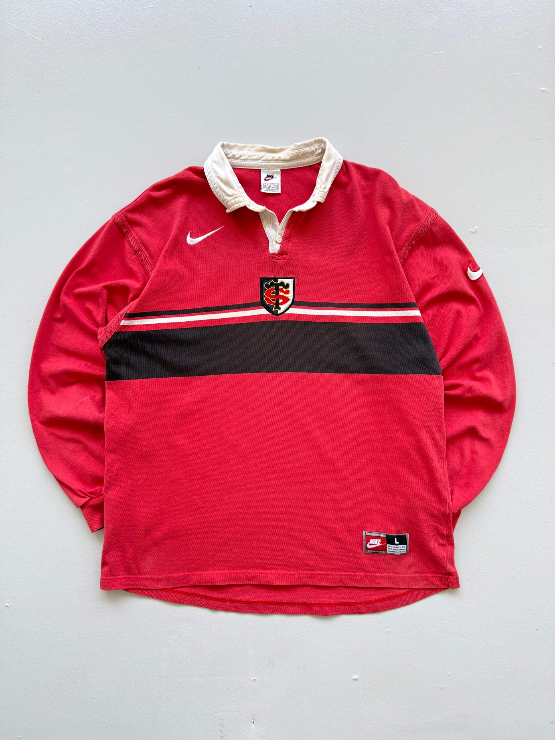 Red Stade Toulousain 90's Vintage Nike Long Sleeve Rugby Jersey Polo- Large