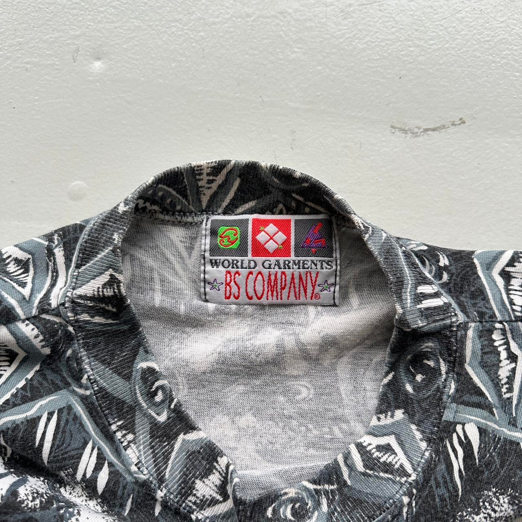 Grey Patterned Surf 90s Vintage Graphic T-Shirt - Boxy XL