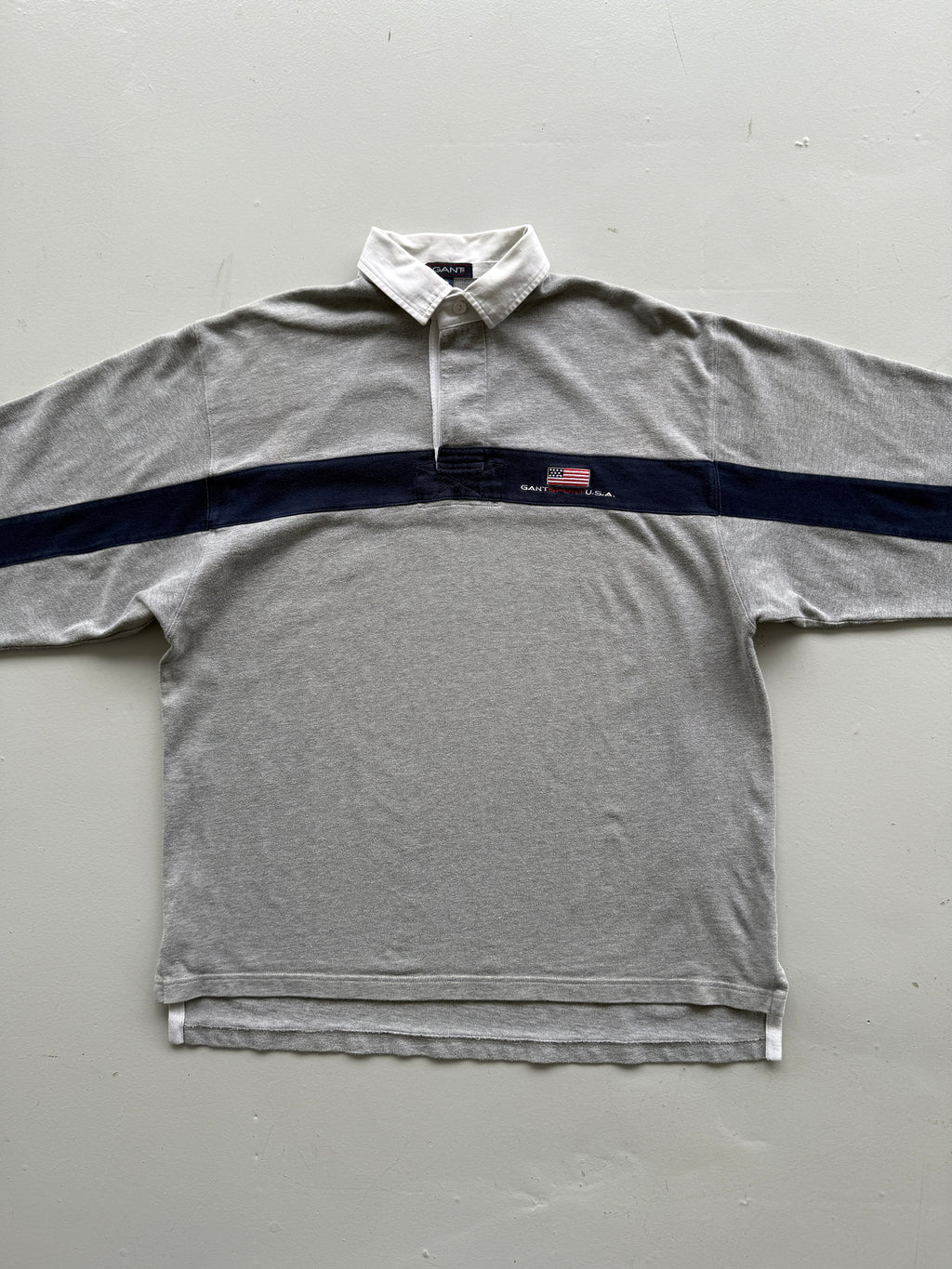 Grey Gant 90's Vintage Long Sleeve Rugby Jersey Polo Shirt - XL