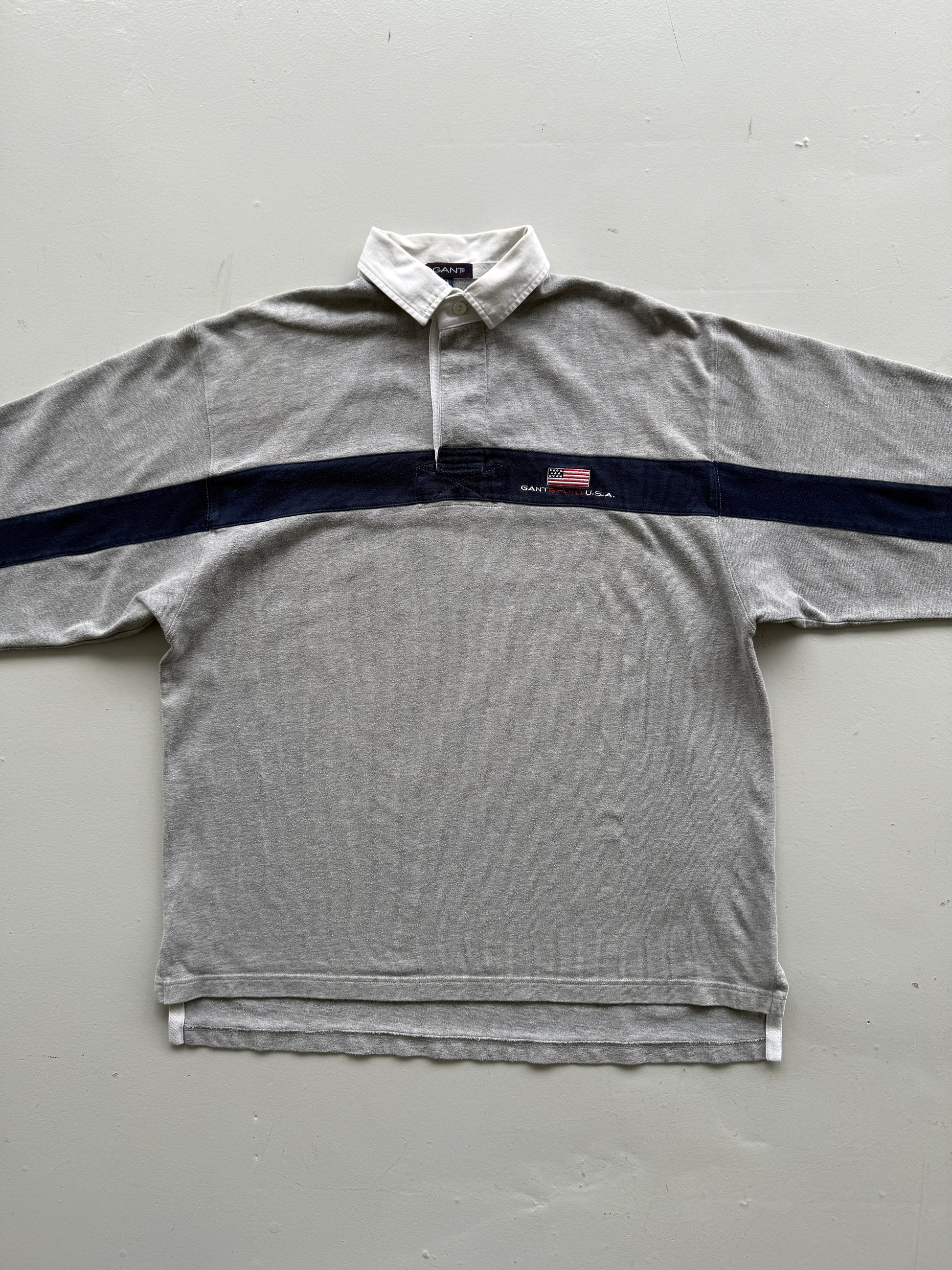 Grey Gant 90's Vintage Long Sleeve Rugby Jersey Polo Shirt - XL