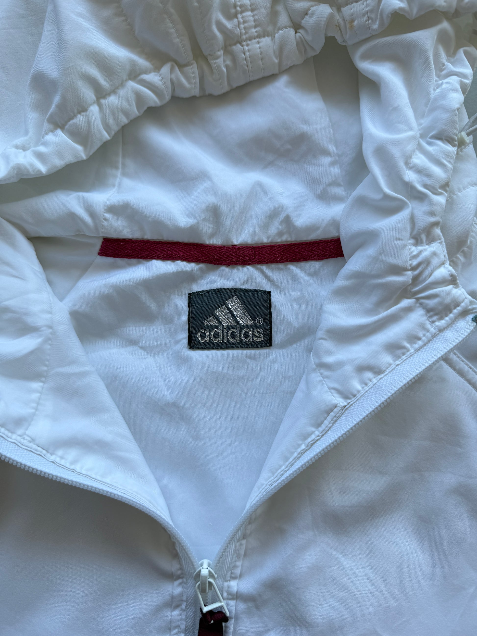 White Adidas 90's Vintage 1/4 Zip Shell Jacket - Medium