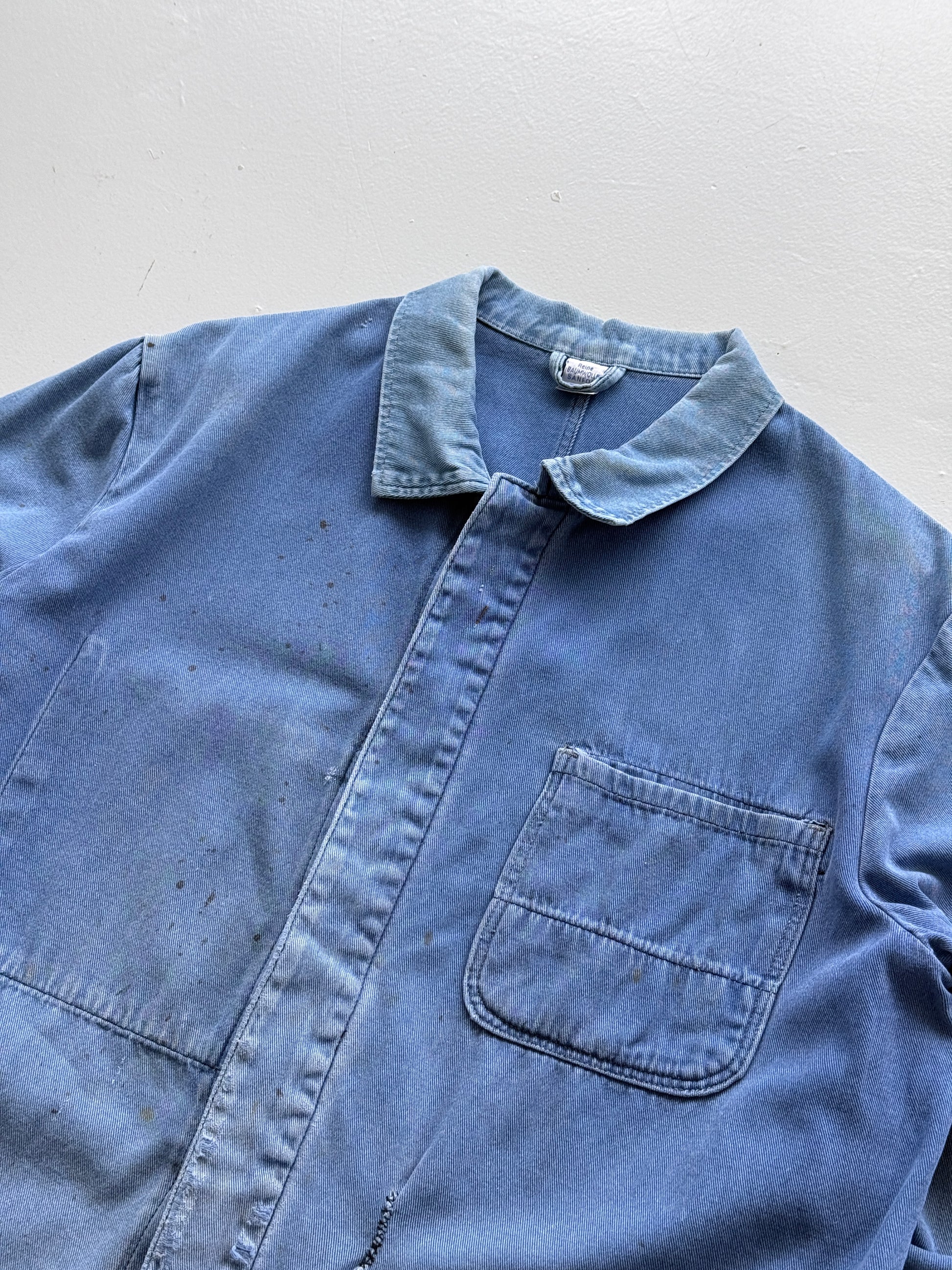 Thrashed Blue French Vintage Workwear Chore Jacket CH372 - Large