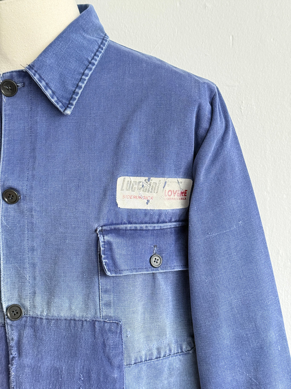 Thrashed Blue French 80's Vintage Workwear Chore Jacket CH562 - Medium