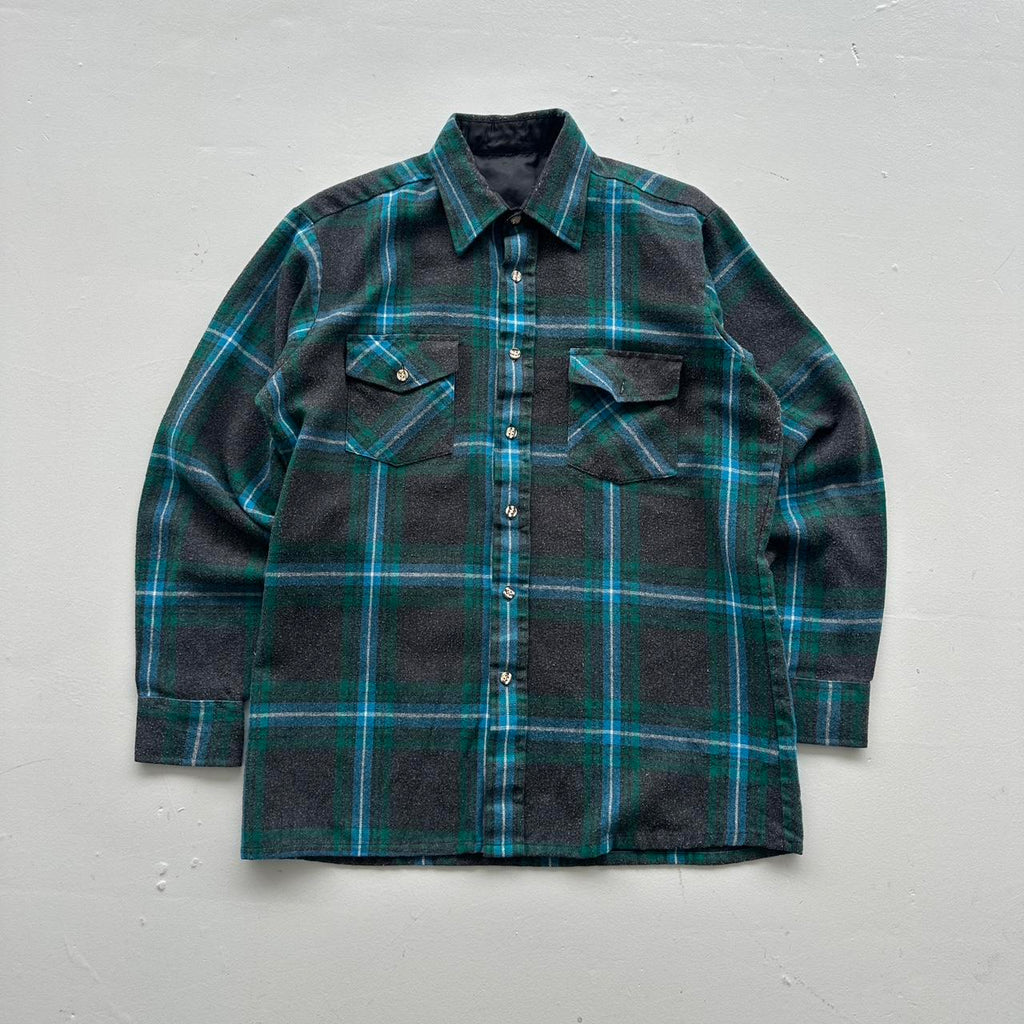Green Grey Checkered 90s Vintage Long sleeve - Medium