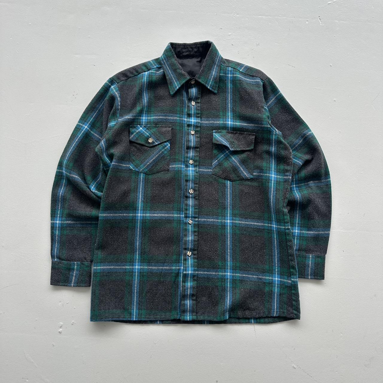 Green Grey Checkered 90s Vintage Long sleeve - Medium