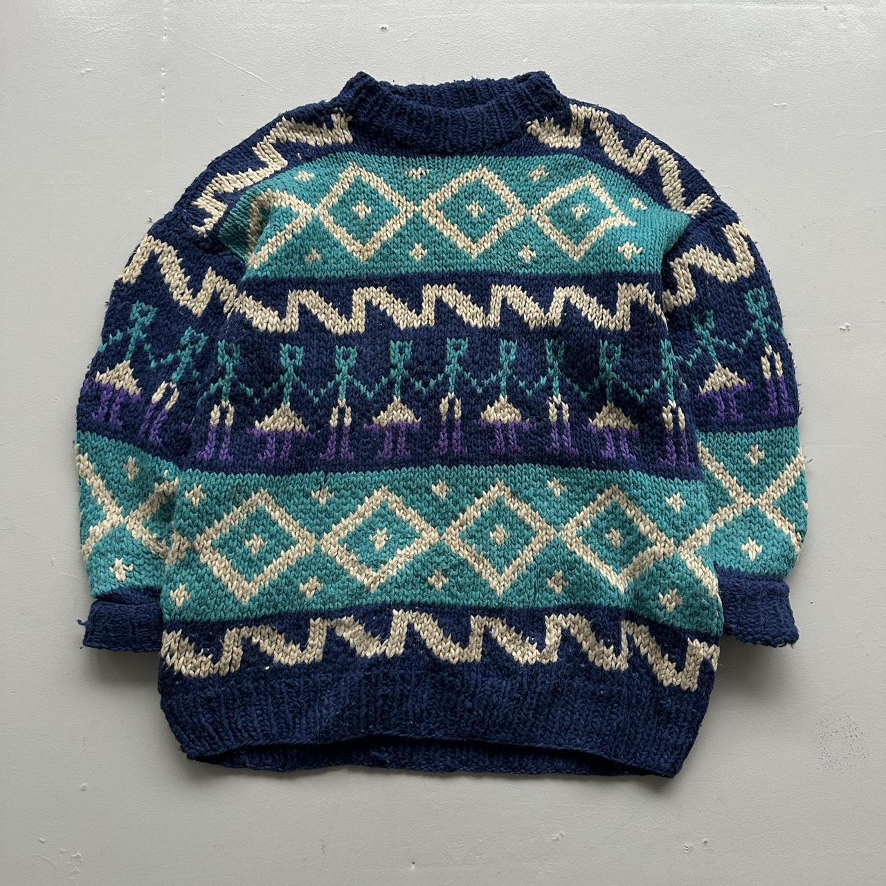 Blue Ecuadorian 80s Chunky Knit Jumper - Large
