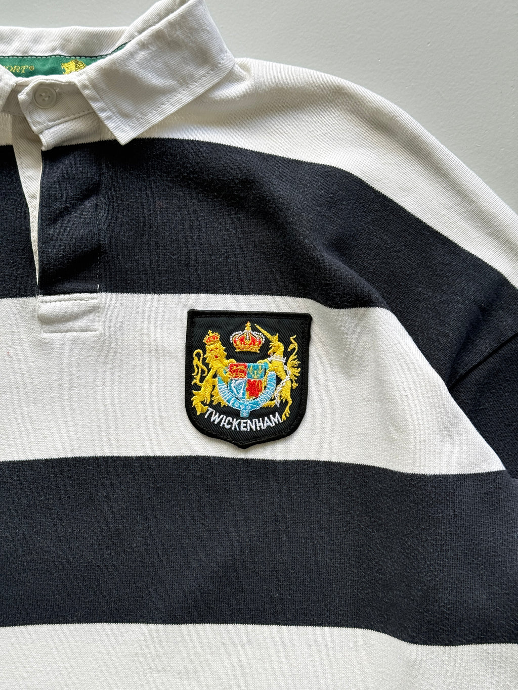Navy Striped Twickenham 90's Vintage Long Sleeve Rugby Jersey Polo - Cropped XL