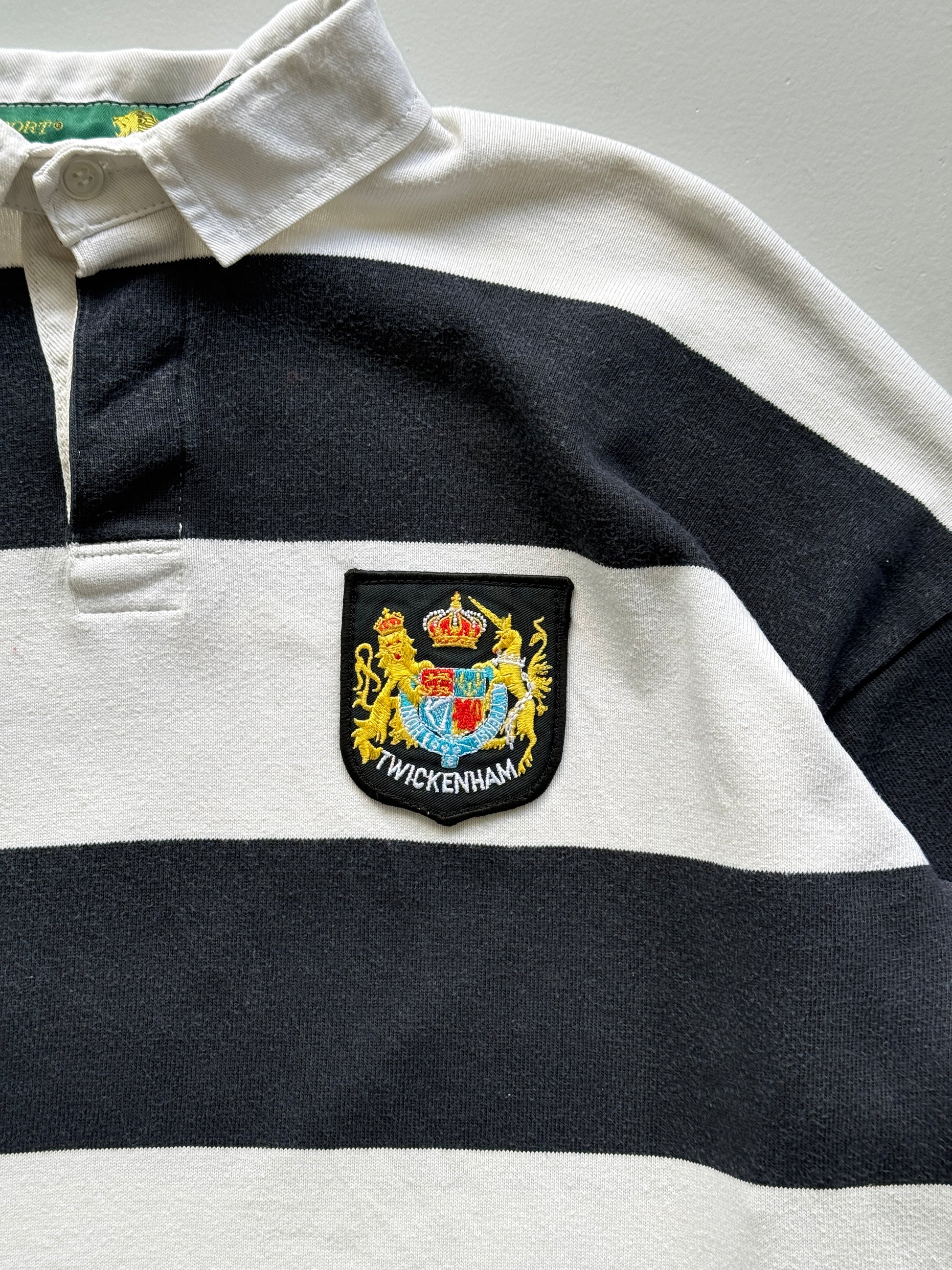 Navy Striped Twickenham 90's Vintage Long Sleeve Rugby Jersey Polo - Cropped XL