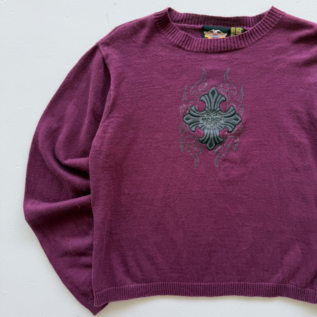 Purple Harley Davidson 00's Y2K Knit Cropped Jumper - Womens Large