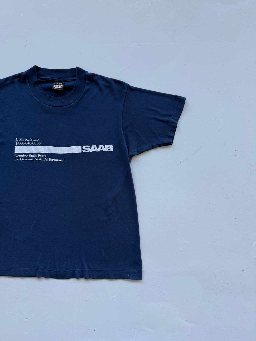 Navy SAAB Genuine Parts 80's Vintage Graphic T-Shirt - Small