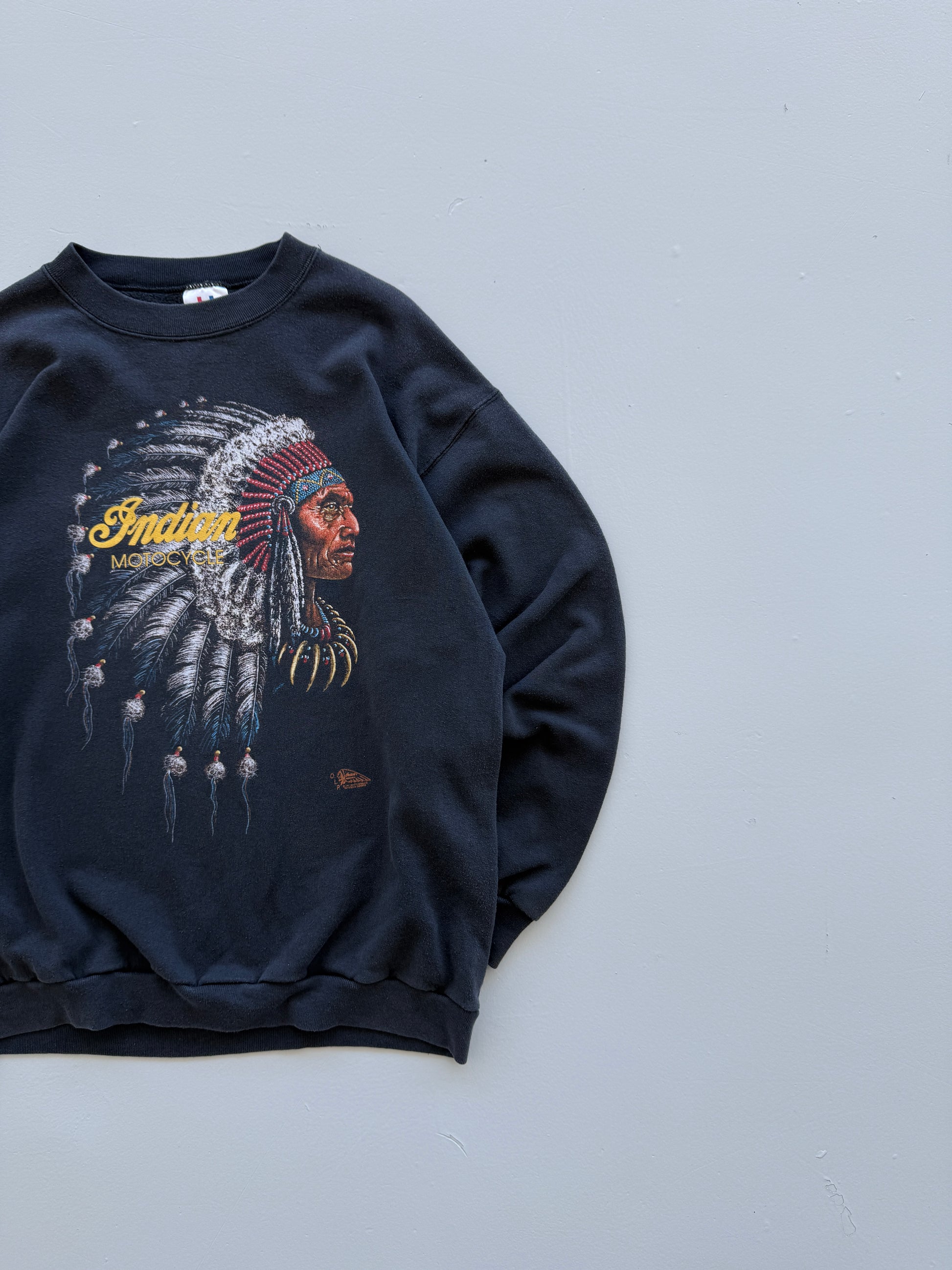Black Indian Motorcycles 90's Vintage Graphic Biker Sweatshirt Jumper - Large