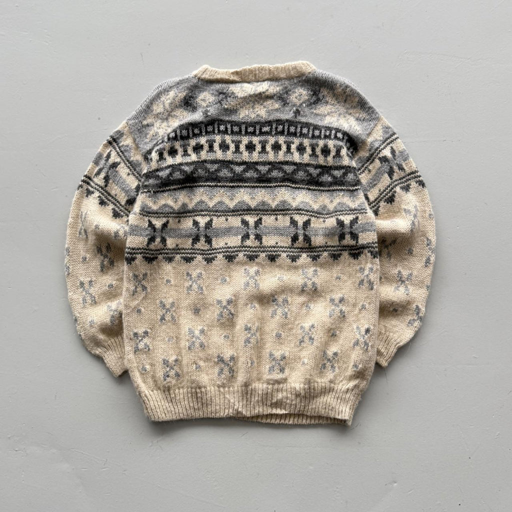 Cream Striped 80’s Vintage Geometric Knit Jumper - Large
