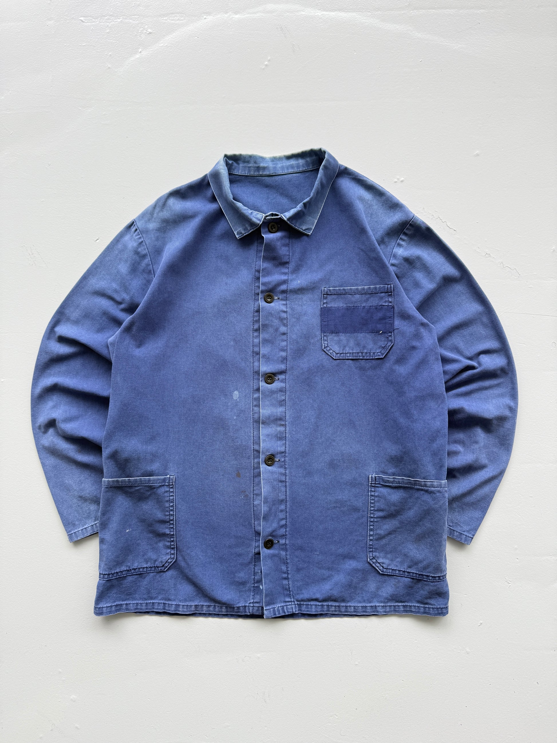 Faded Thrashed Blue French Chore Jacket 80's Vintage Workwear CH189 - Large
