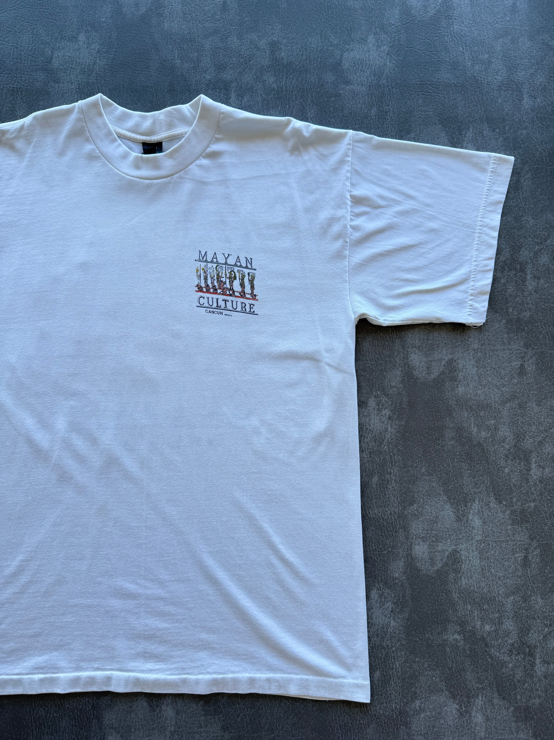 White Mayan Culture Cancun Mexico 90's Vintage Tourist Graphic T-Shirt - Large