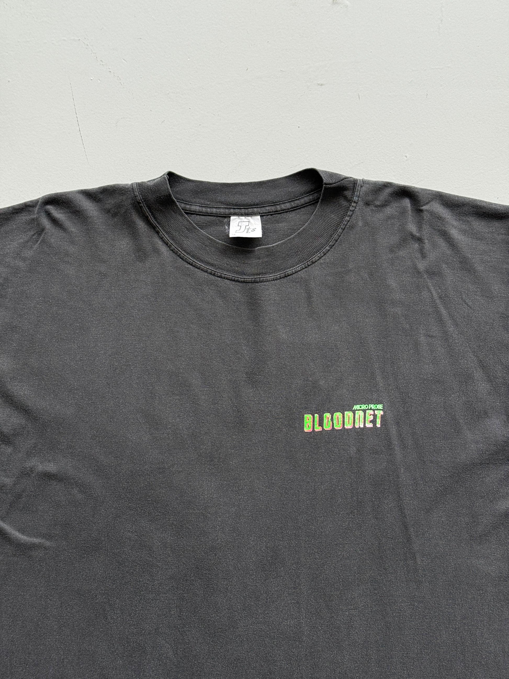 Black BloodNet 90's Vintage Cyberpunk Graphic Gaming T-Shirt - Large