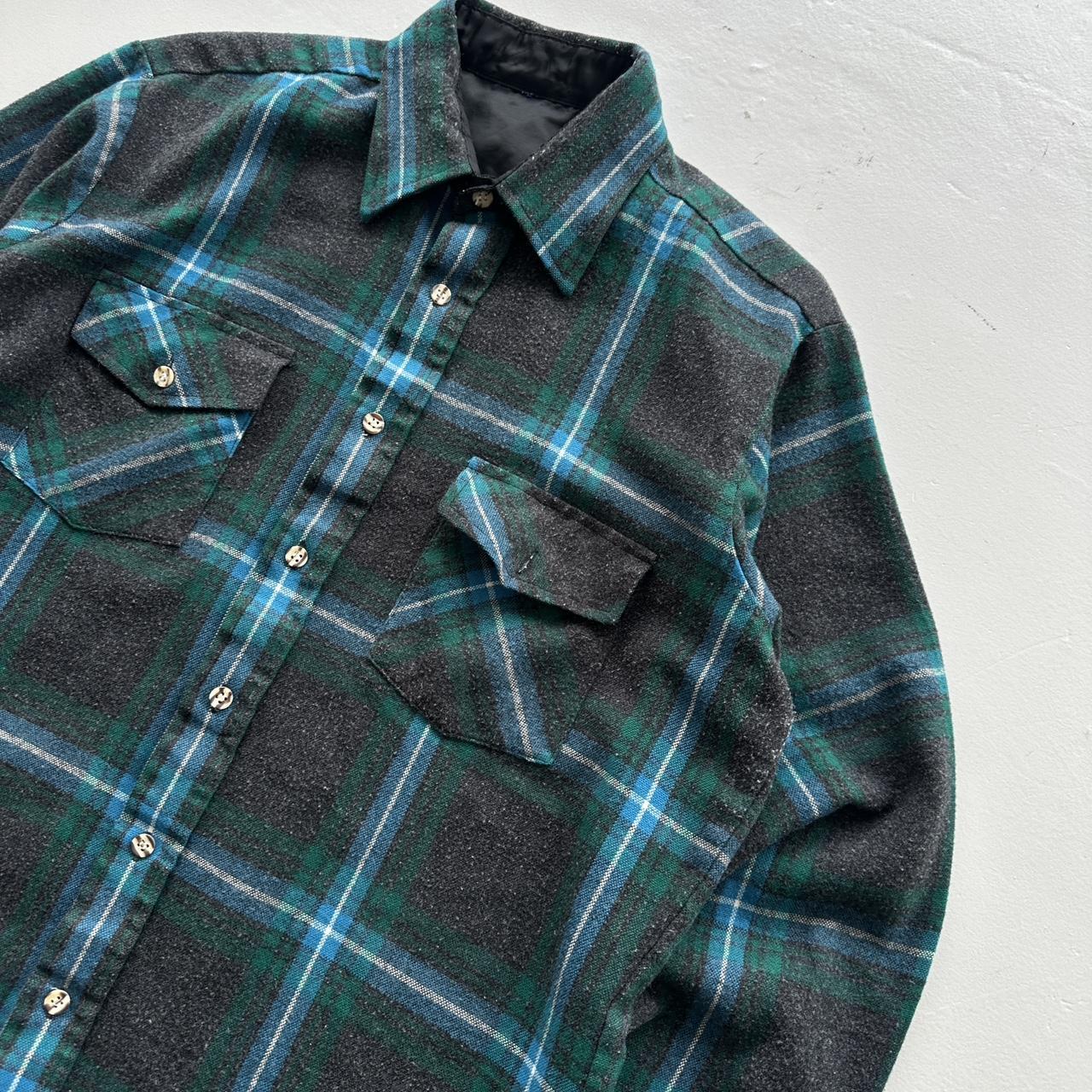 Green Grey Checkered 90s Vintage Long sleeve - Medium