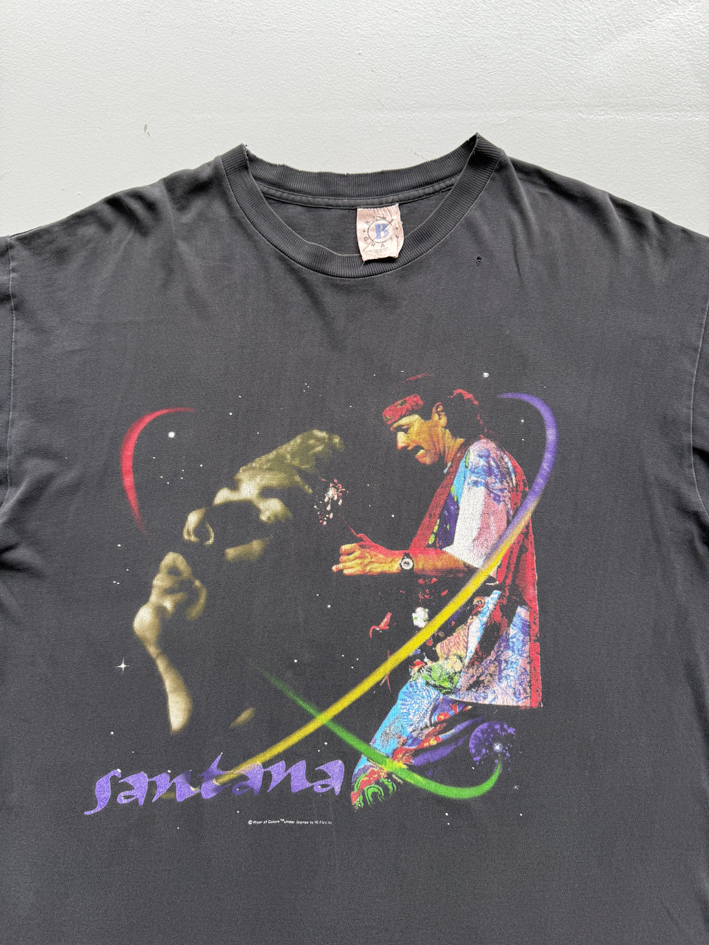 Faded Black Carlos Santana 90's Vintage Graphic Band T-Shirt - Medium