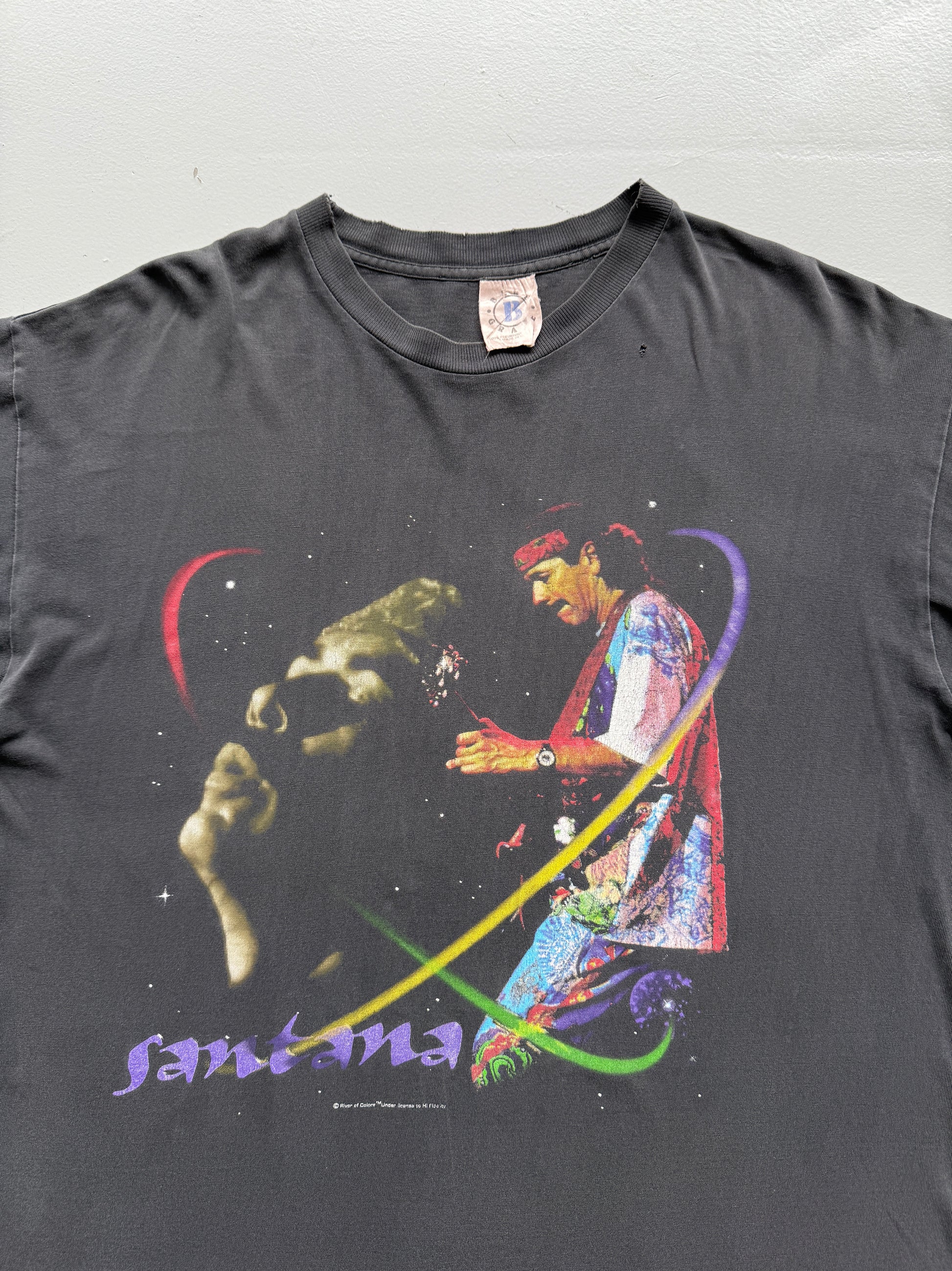 Faded Black Carlos Santana 90's Vintage Graphic Band T-Shirt - Medium