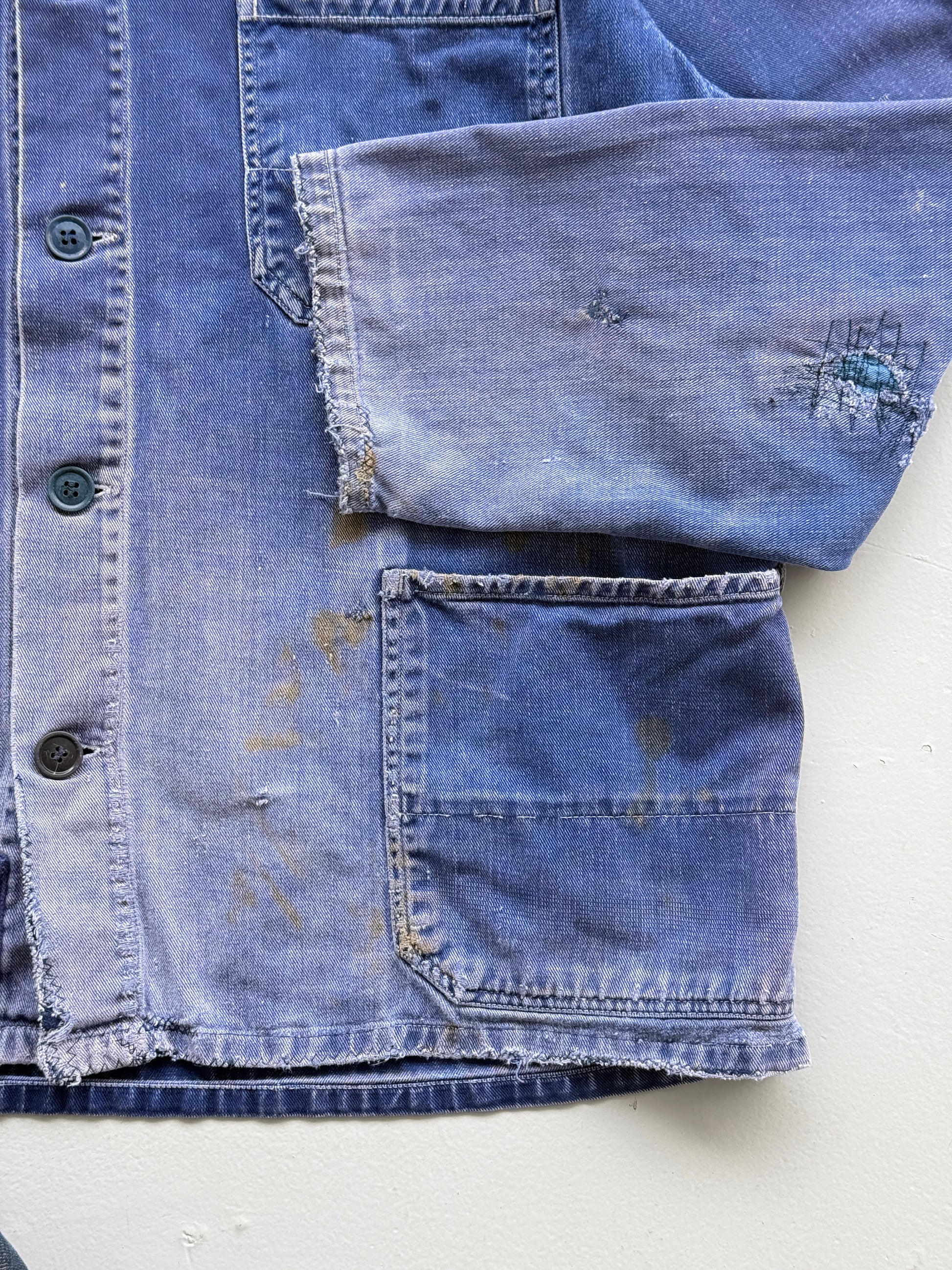 Thrashed Blue French 60's/70's Vintage Workwear Chore Jacket CH384 - Medium