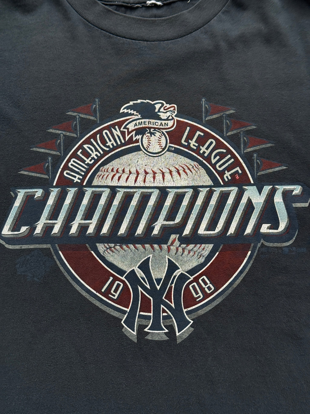 Navy Blue Overdyed New York Yankees 00's Vintage Baseball Graphic T-Shirt - XL