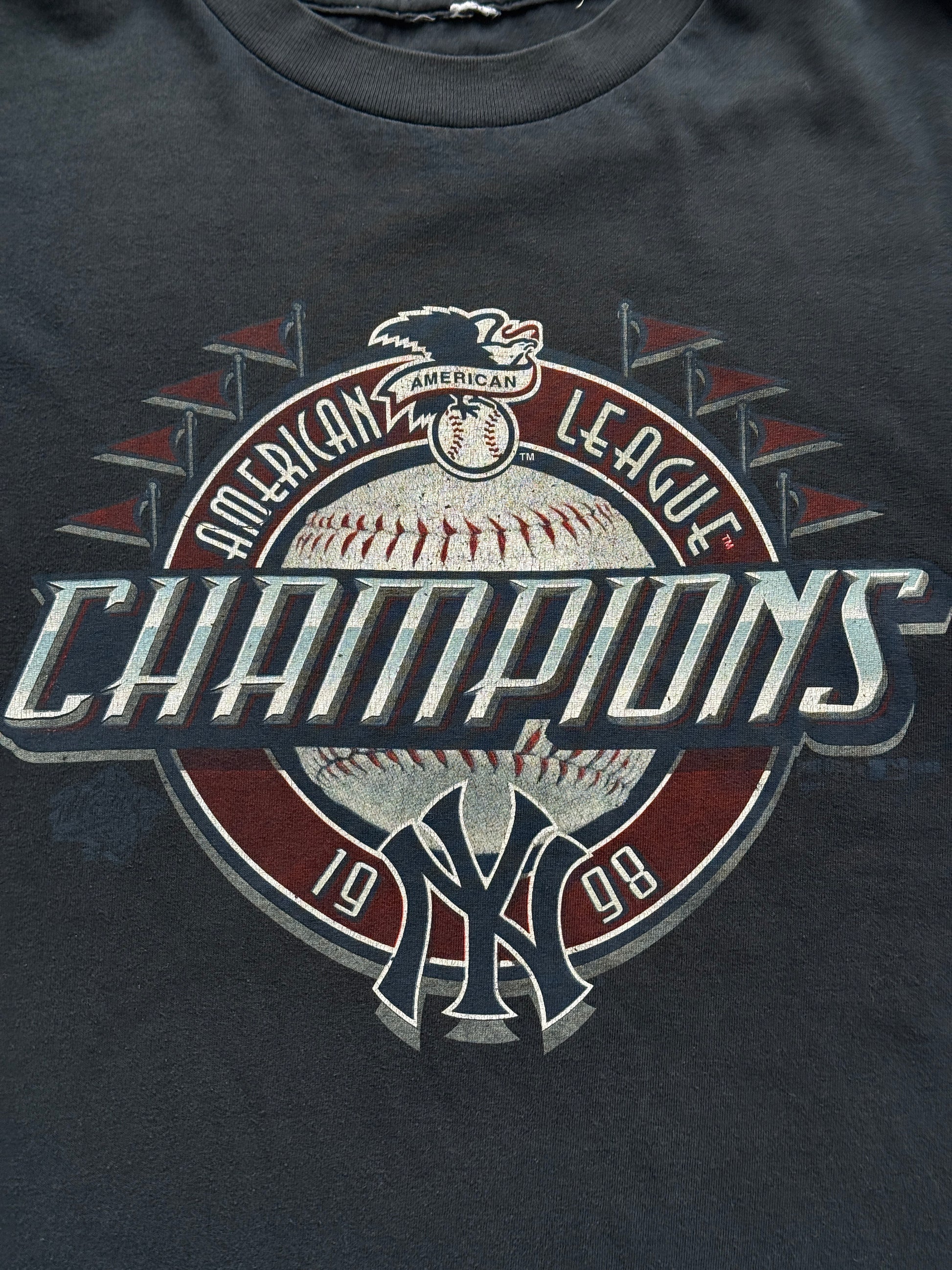 Navy Blue Overdyed New York Yankees 00's Vintage Baseball Graphic T-Shirt - XL