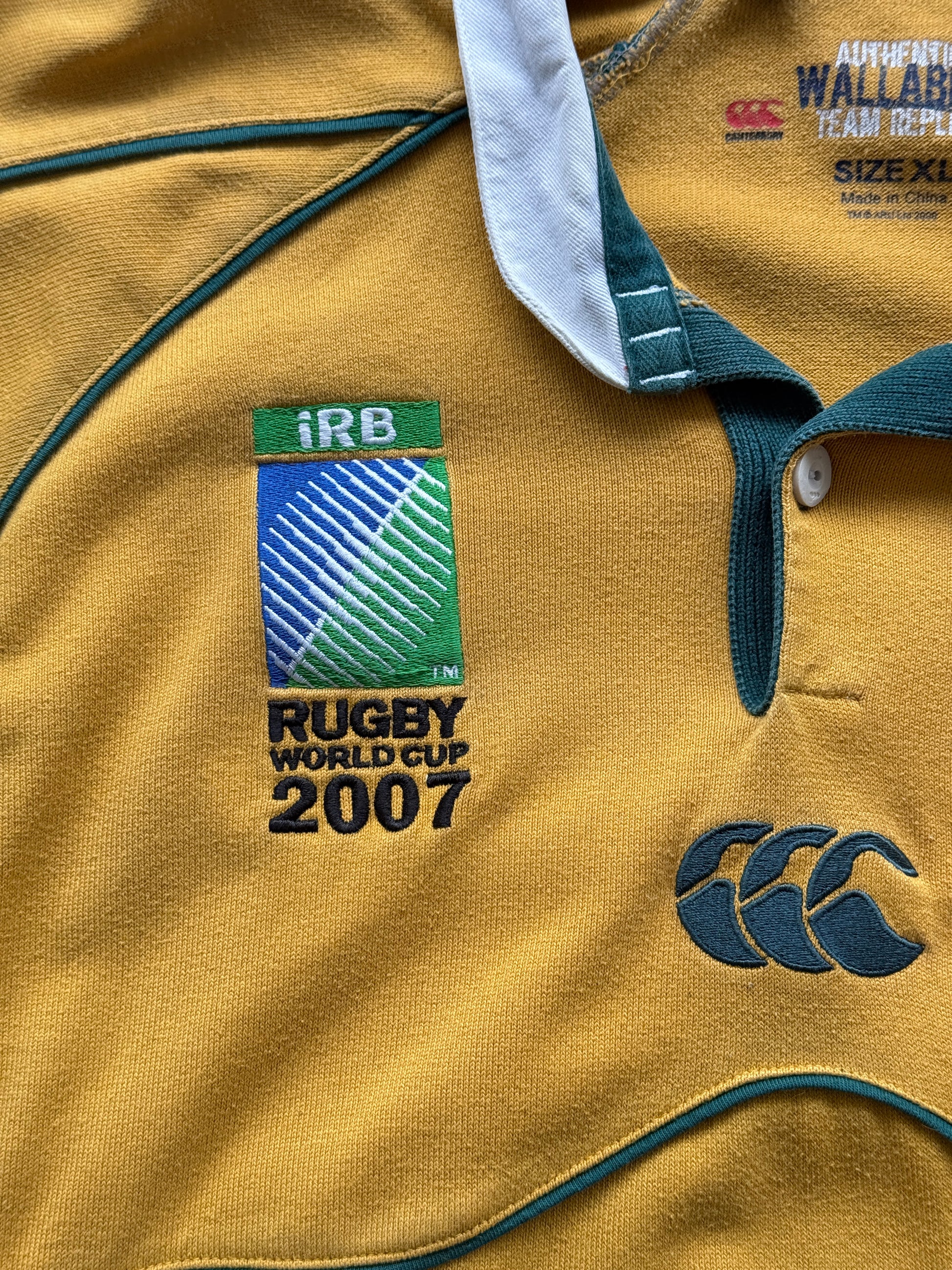 Yellow Australia 00's Vintage Wallabies Rugby Polo Jersey - XL