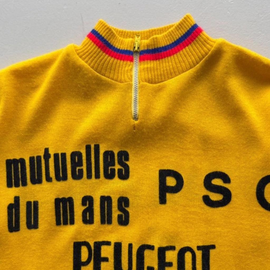 Yellow Peugeot 70’s Vintage Rare Cycling Jersey Quarter Zip - Small