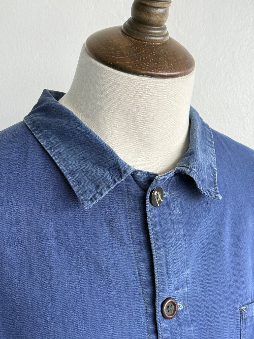 Blue Herringbone Cotton Vintage Workwear Chore Jacket CH499 - Large